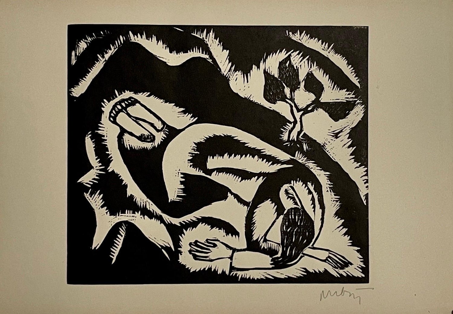 Rare 1923 Cubist Reuven Rubin Woodcut Woodblock Print Israeli Hasidic Judaica