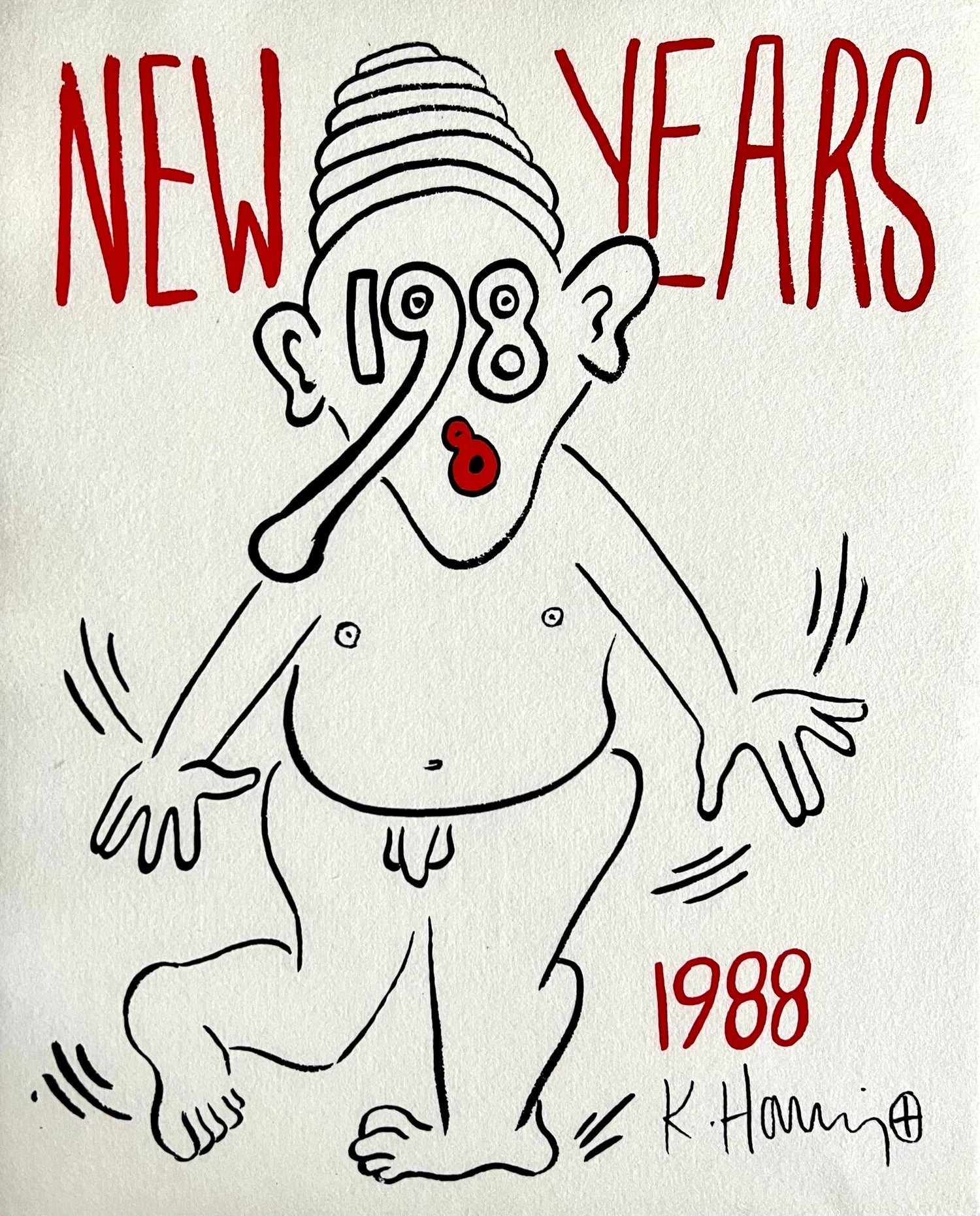New Years 1988, Keith Haring Pop Art Nude Color Silkscreen Print Invitation