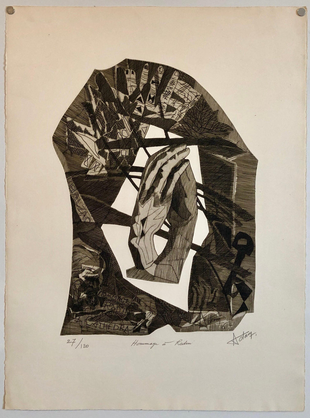 Surrealist Carborundum Etching, Homage a Rodin