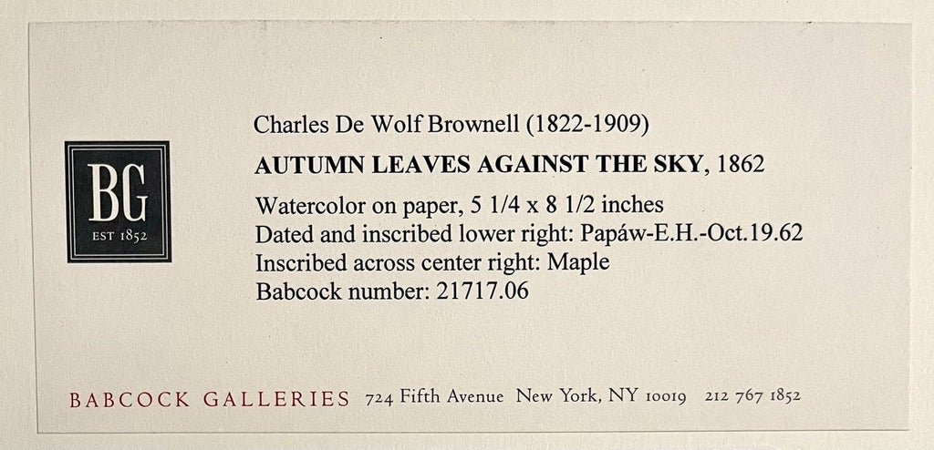 Maple Leaves Watercolor Painting 19th C. American Artist Charles DeWolf Brownell