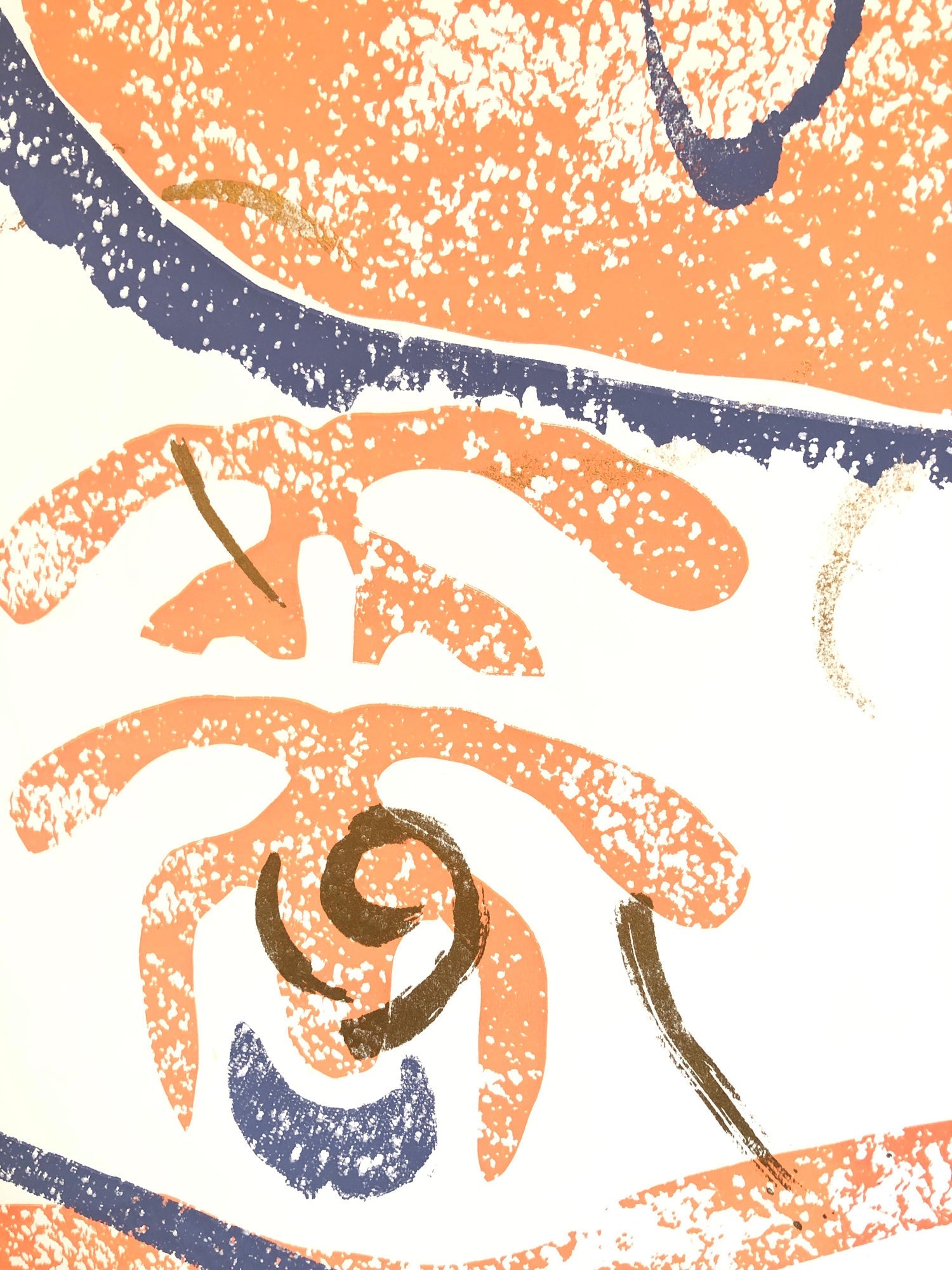 Motif, Gold Abstract African American Artist Viola Leak Woodcut Silkscreen Print
