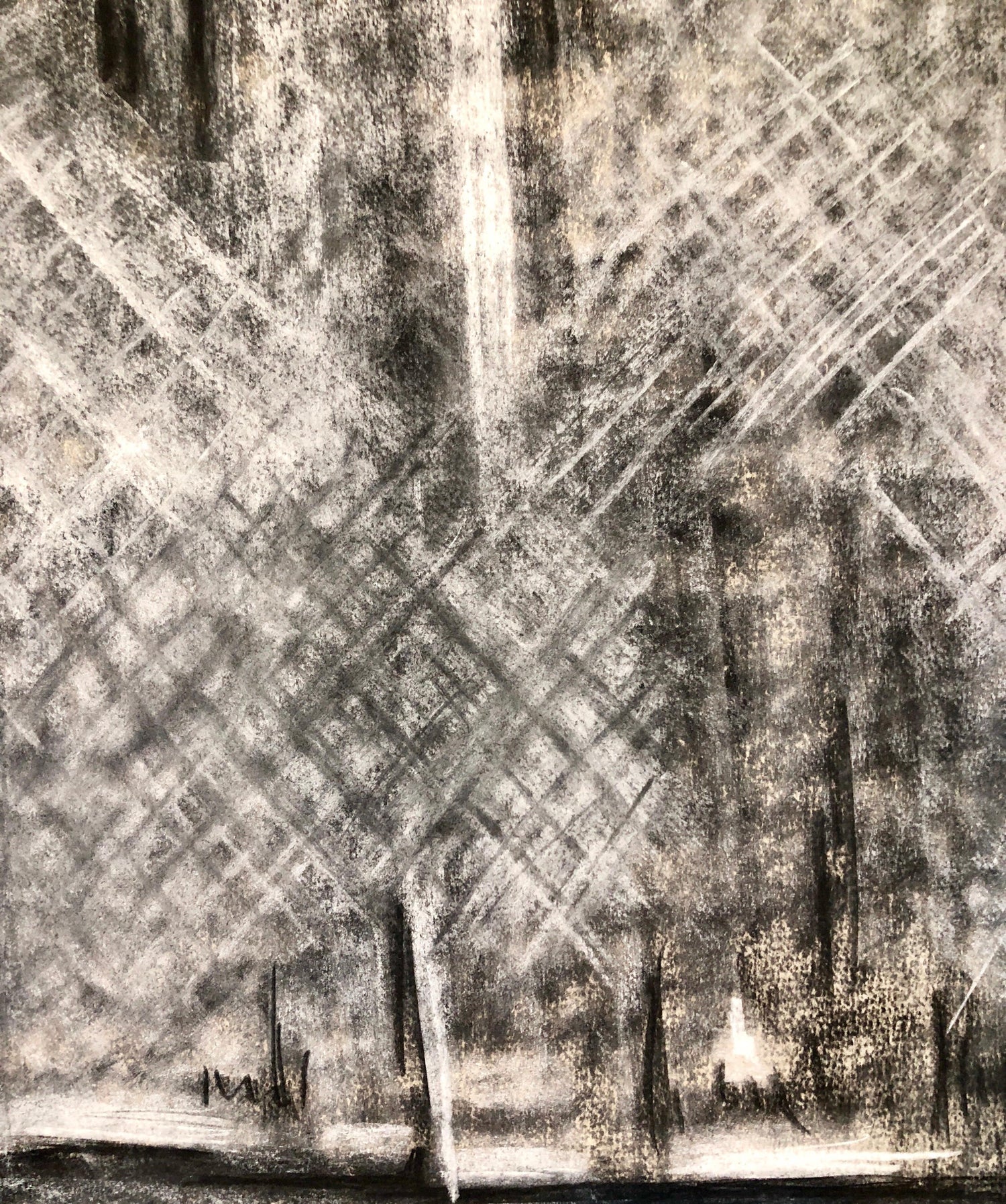 Abstract Gestural Drawing Chalk and Charcoal Drawing, Light Sculpture Artist