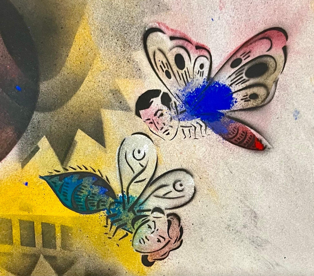 Outsider Art Abstract Surrealist Spray Paint Mixed Media Painting Mason Rader