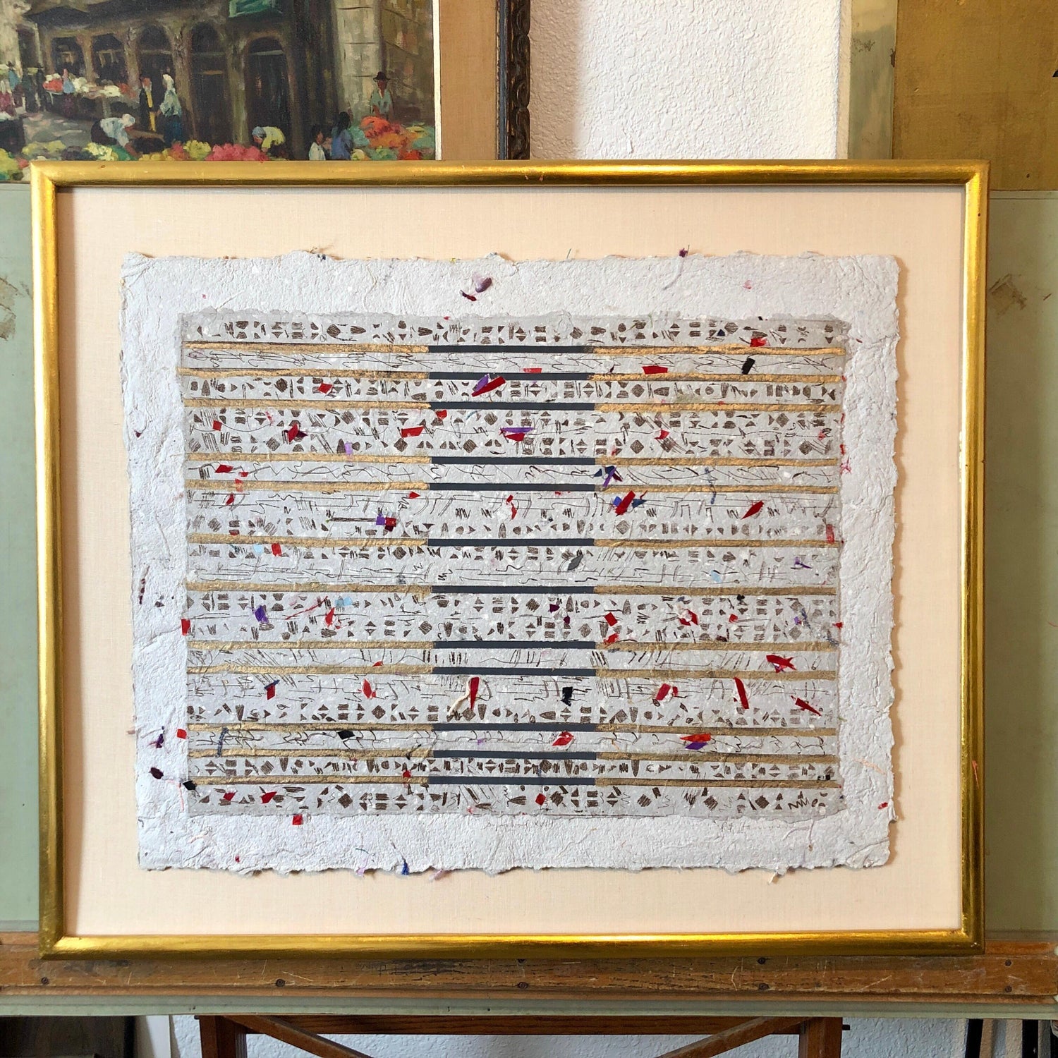 Unique Mixed Media on Handmade Paper with Gold Leaf Modernist Edition