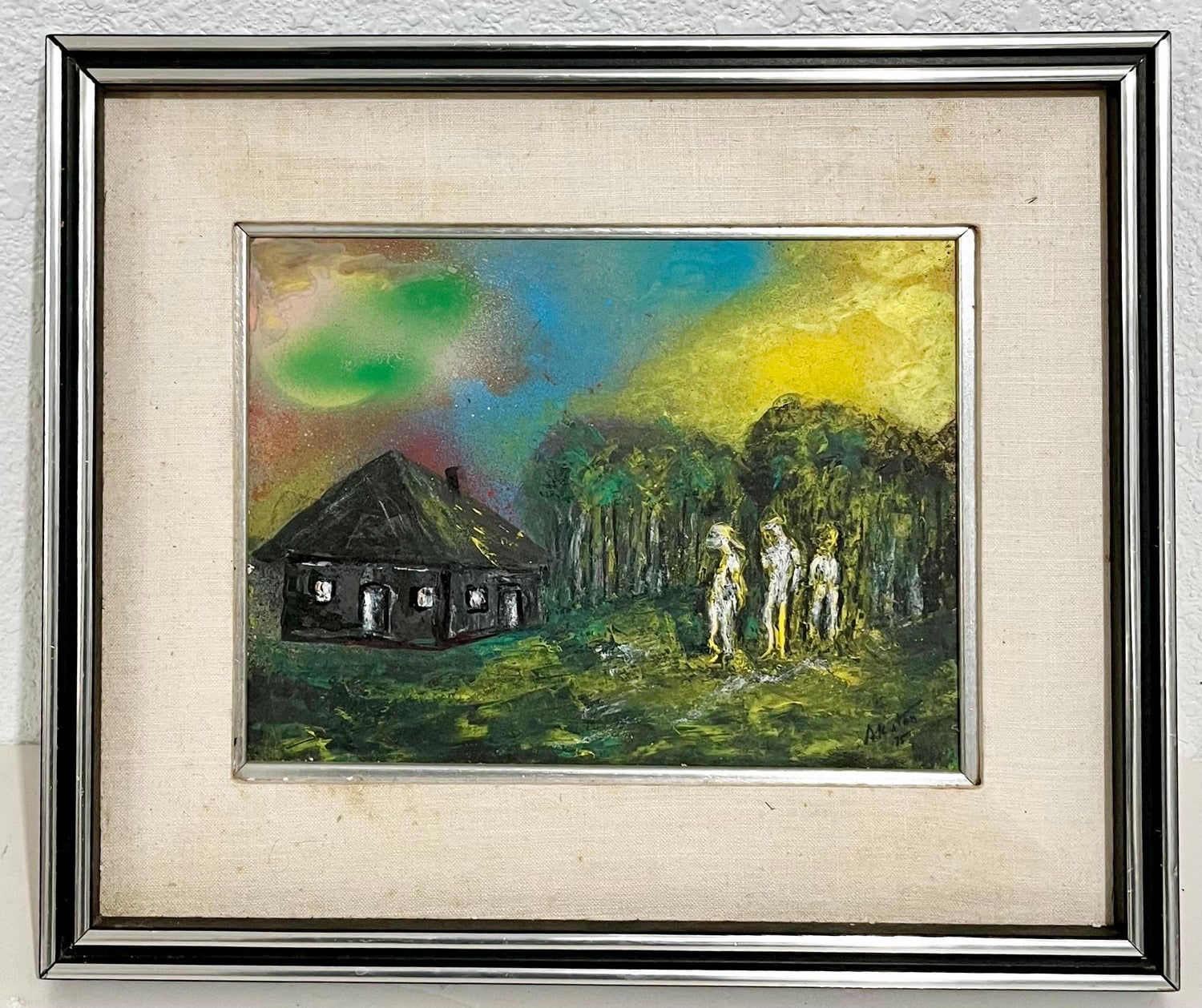 1970's Mod Surrealist Day Glo Fluorescent Acrylic Painting J. James Akston