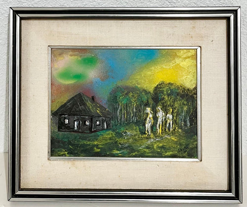 1970's Mod Surrealist Day Glo Fluorescent Acrylic Painting J. James Akston