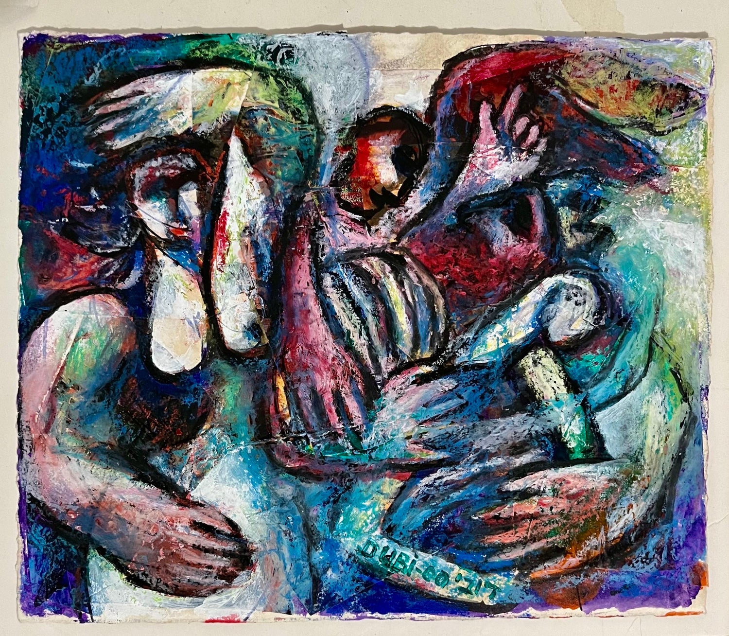 Israeli Judaica Original Painting, "Temptation" Dancing Polish Artist Arie Dubi