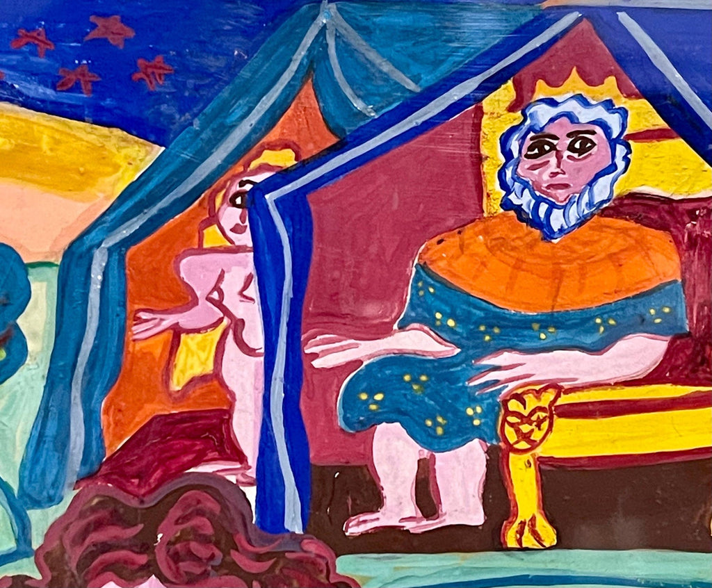 Malcah Zeldis Folk Art Gouache Painting King David Self Taught Outsider Artist