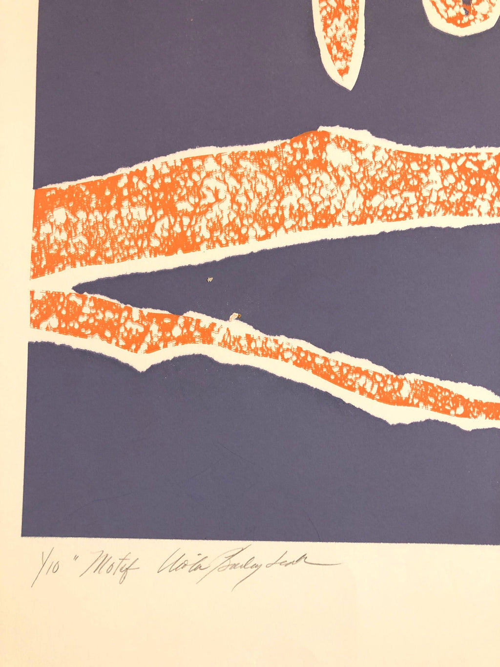 Motif, Orange Blue, African American Artist Viola Leak Woodcut Silkscreen Print