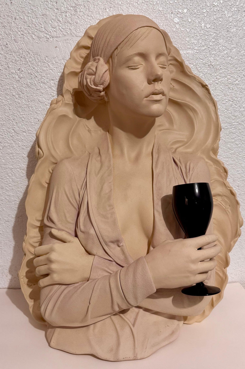 Marc Sijan Hyperrealist Contemporary Plaster Sculpture Woman and Champagne Glass