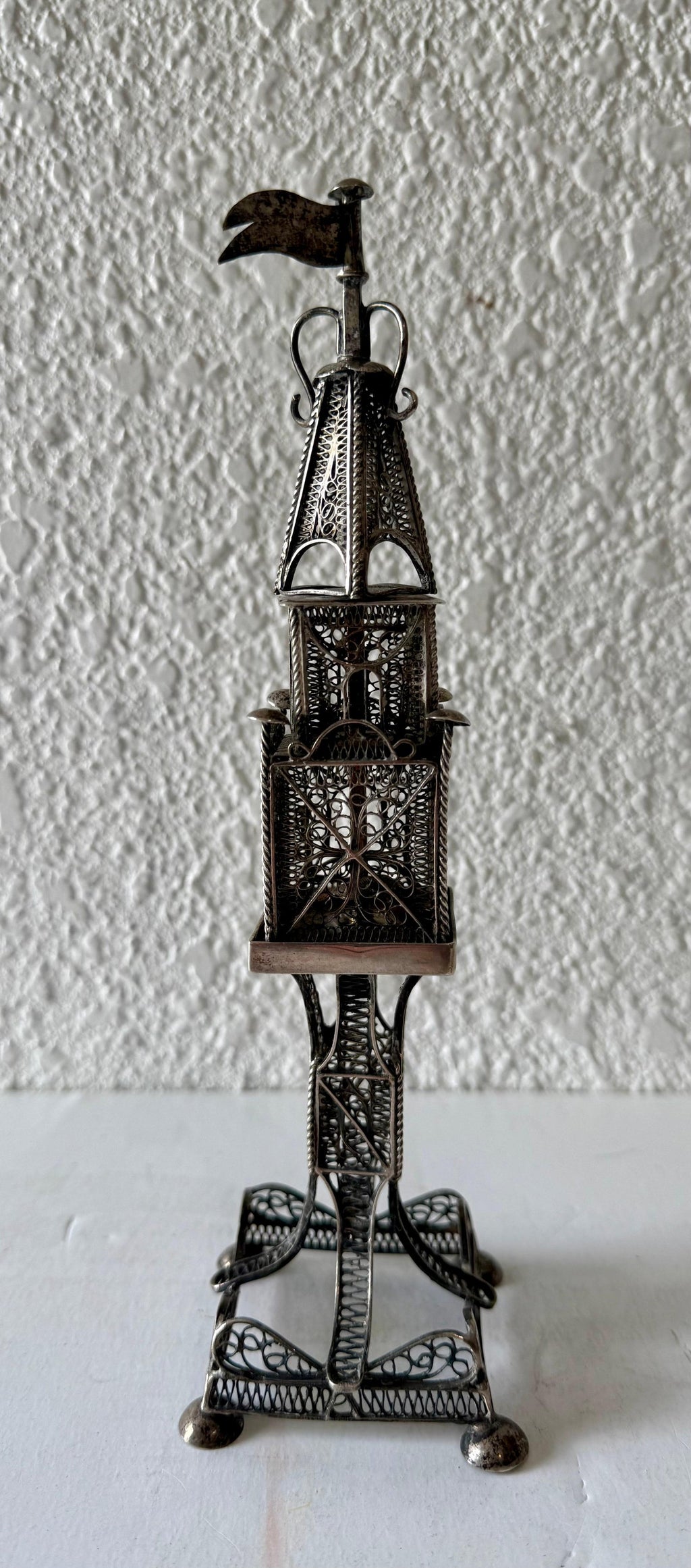 Rare 19th C Antique Silver Filigree Judaica Besamim Spice Tower Austro Hungarian
