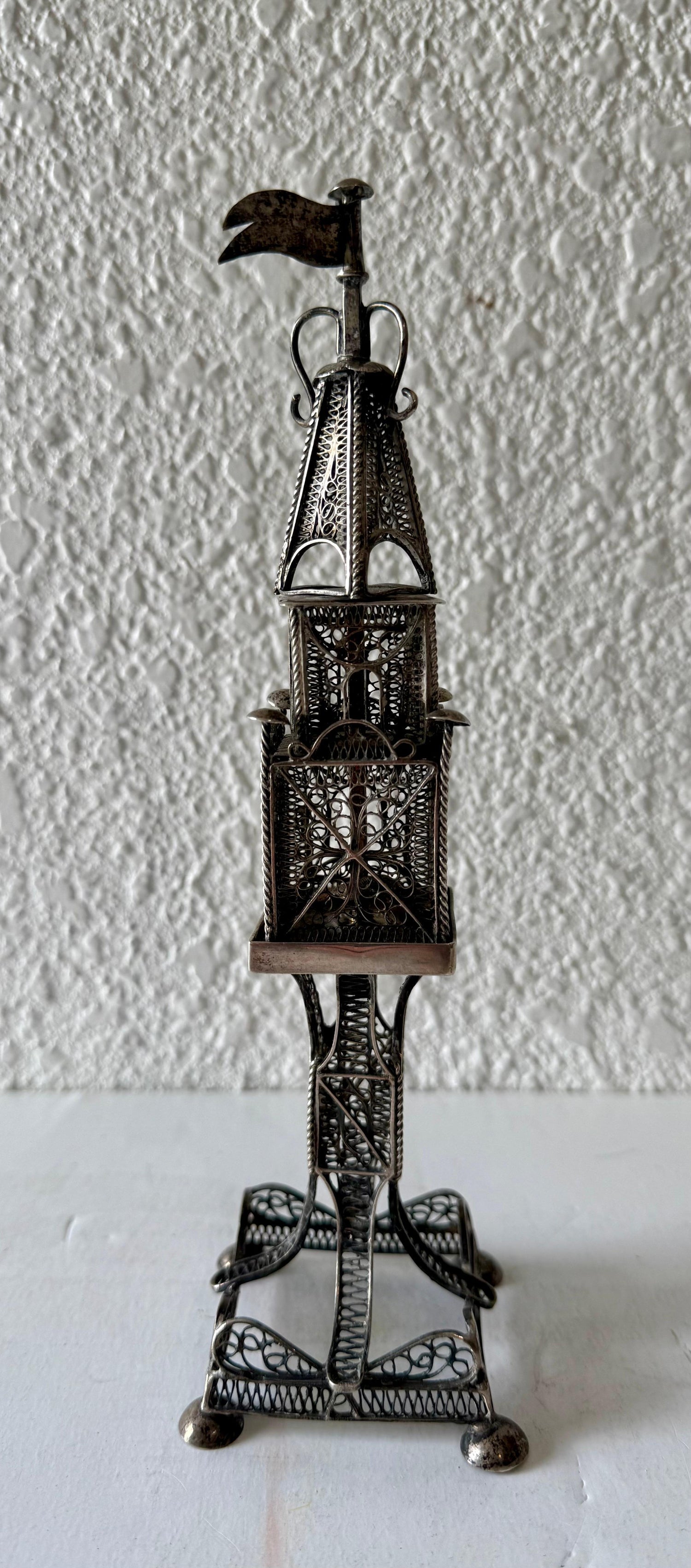 Rare 19th C Antique Silver Filigree Judaica Besamim Spice Tower Austro Hungarian