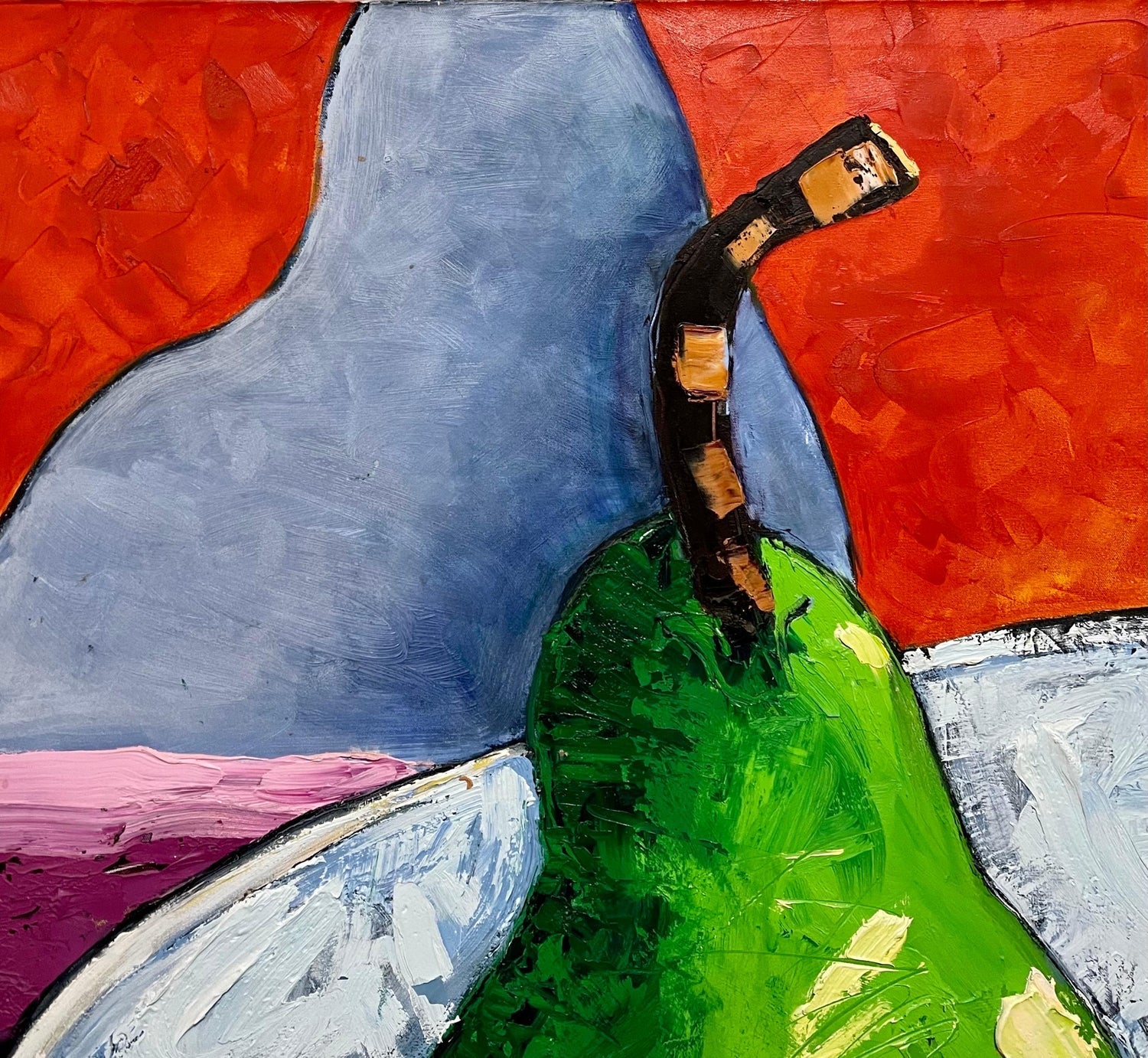 Large Pop Art Oil Painting "Pear" Modernist Colorful Composition Suzanne Mears