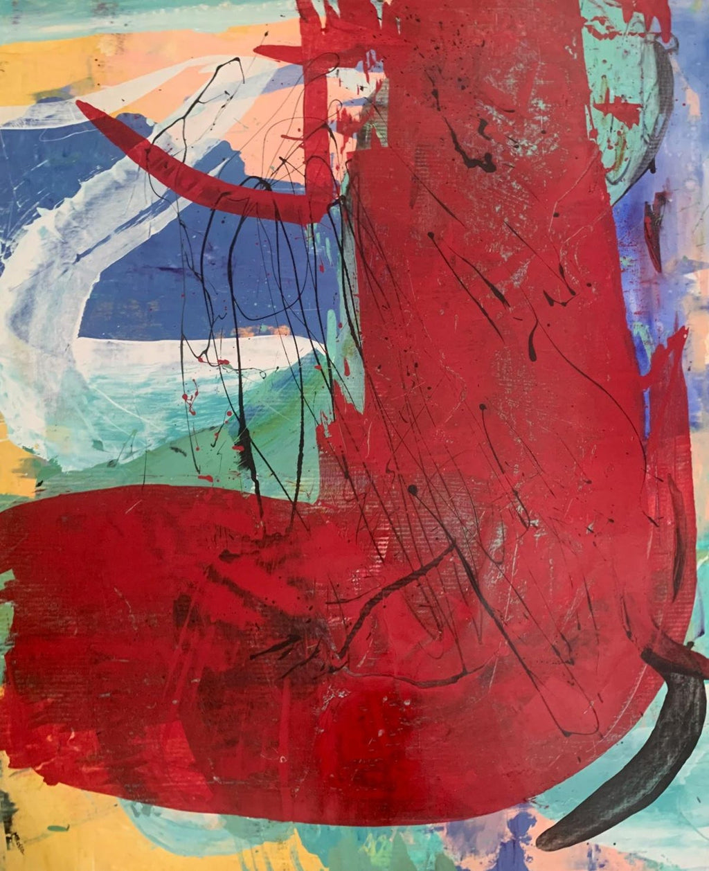 Large Figural Abstract Oil Painting Collage LA California Artist Peter Liashkov
