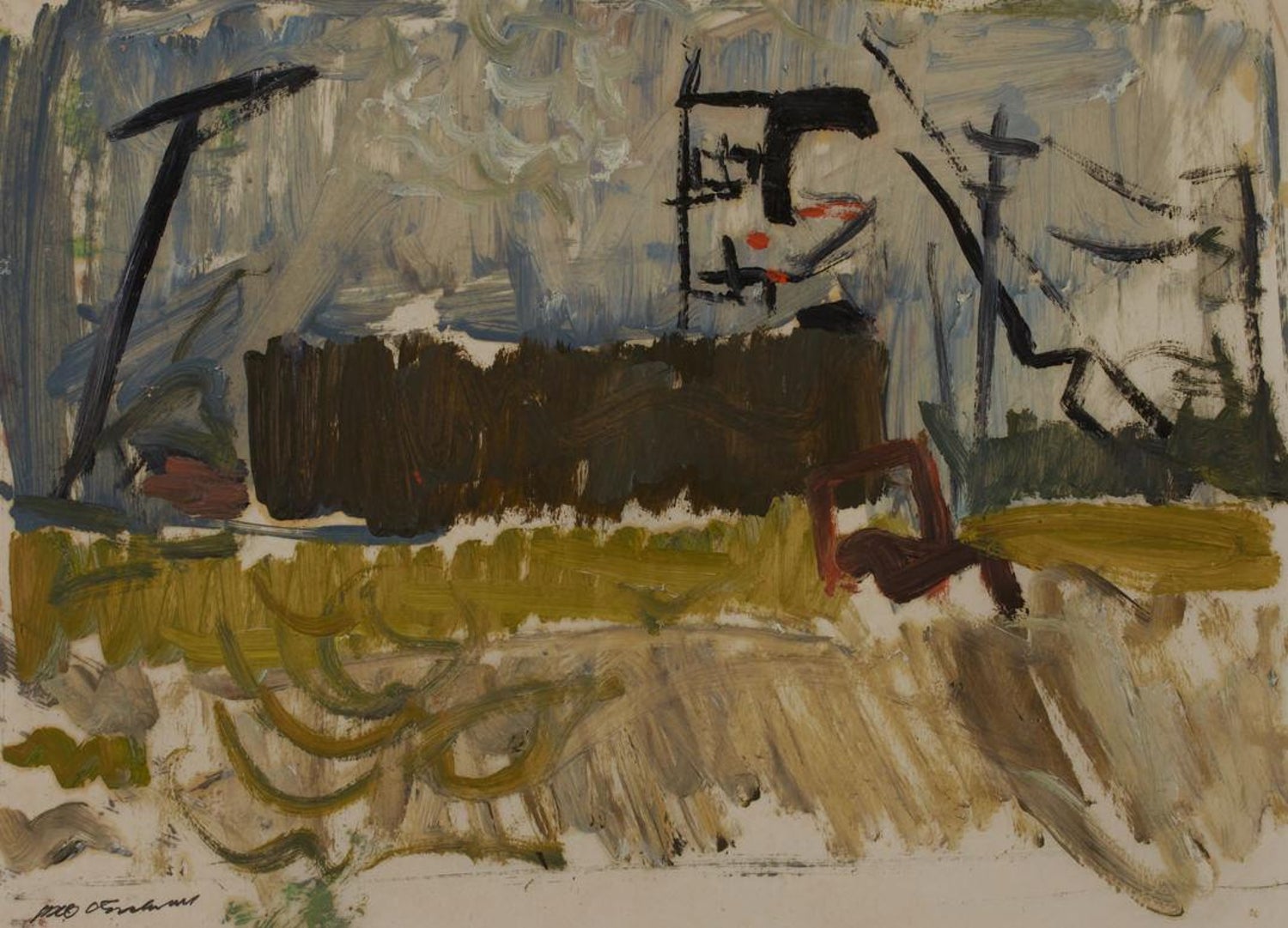 Large American Modernist Oil Painting Baseball Game the Tryout Sidney Goodman