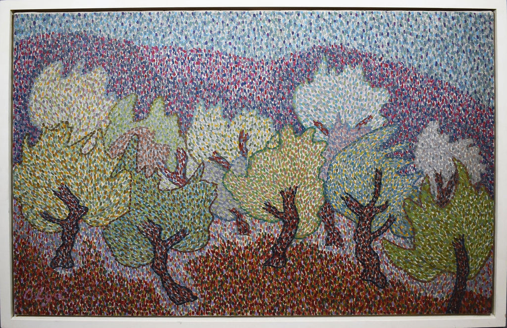 Israeli KIbbutz Artist Toddler, Swim Tube Pointilist Oil Painting Bezalel School