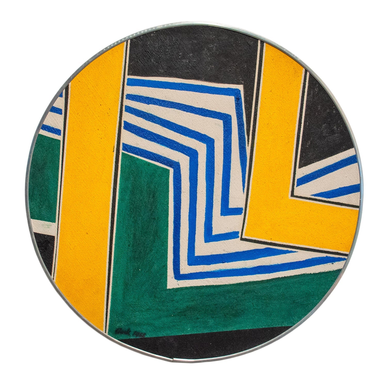 Israeli Round Tondo Hard Edged Geometric Abstract Color Painting Reuven Berman