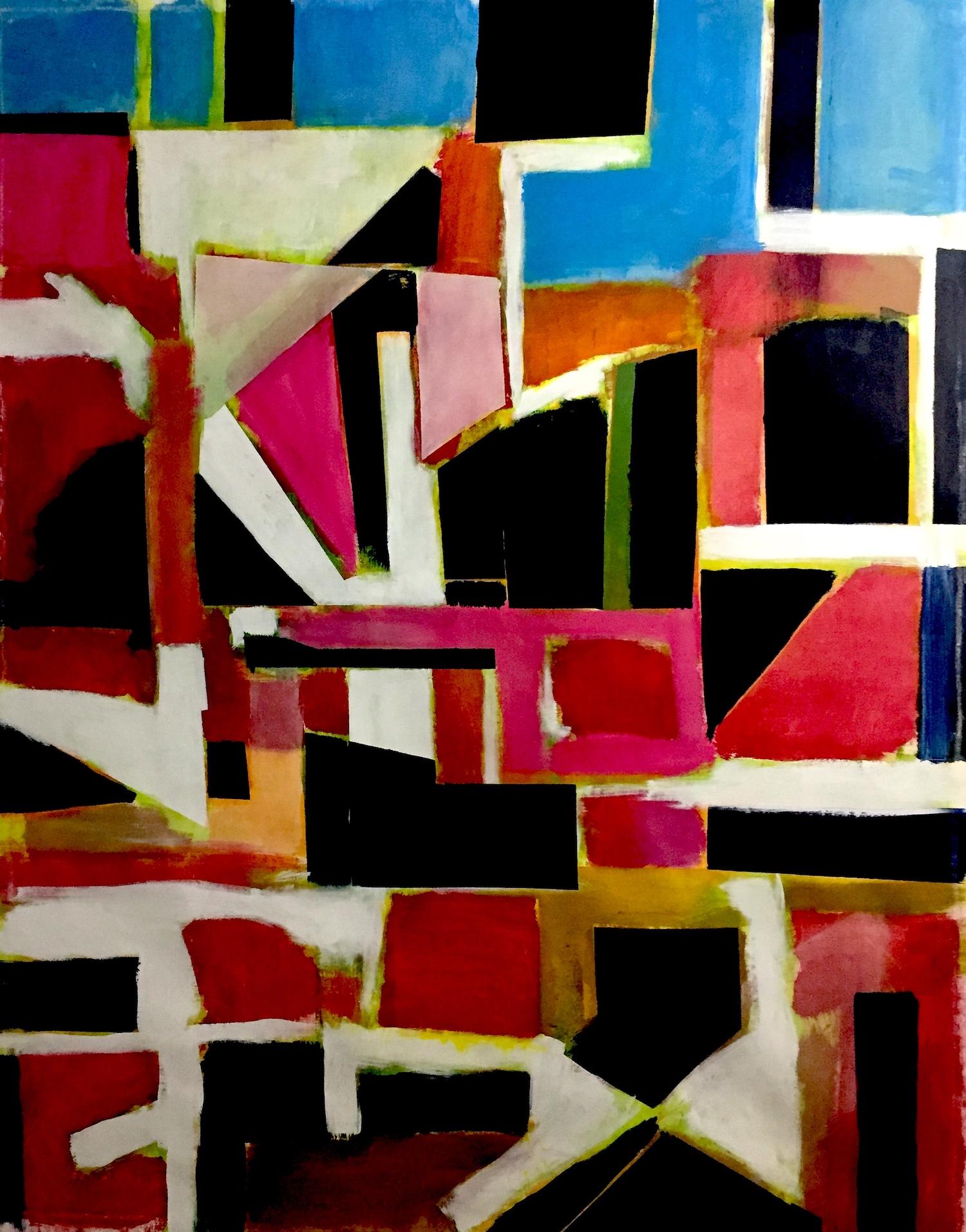 American Figurative Abstract Geometric Mixed Media Painting Judy Rifka