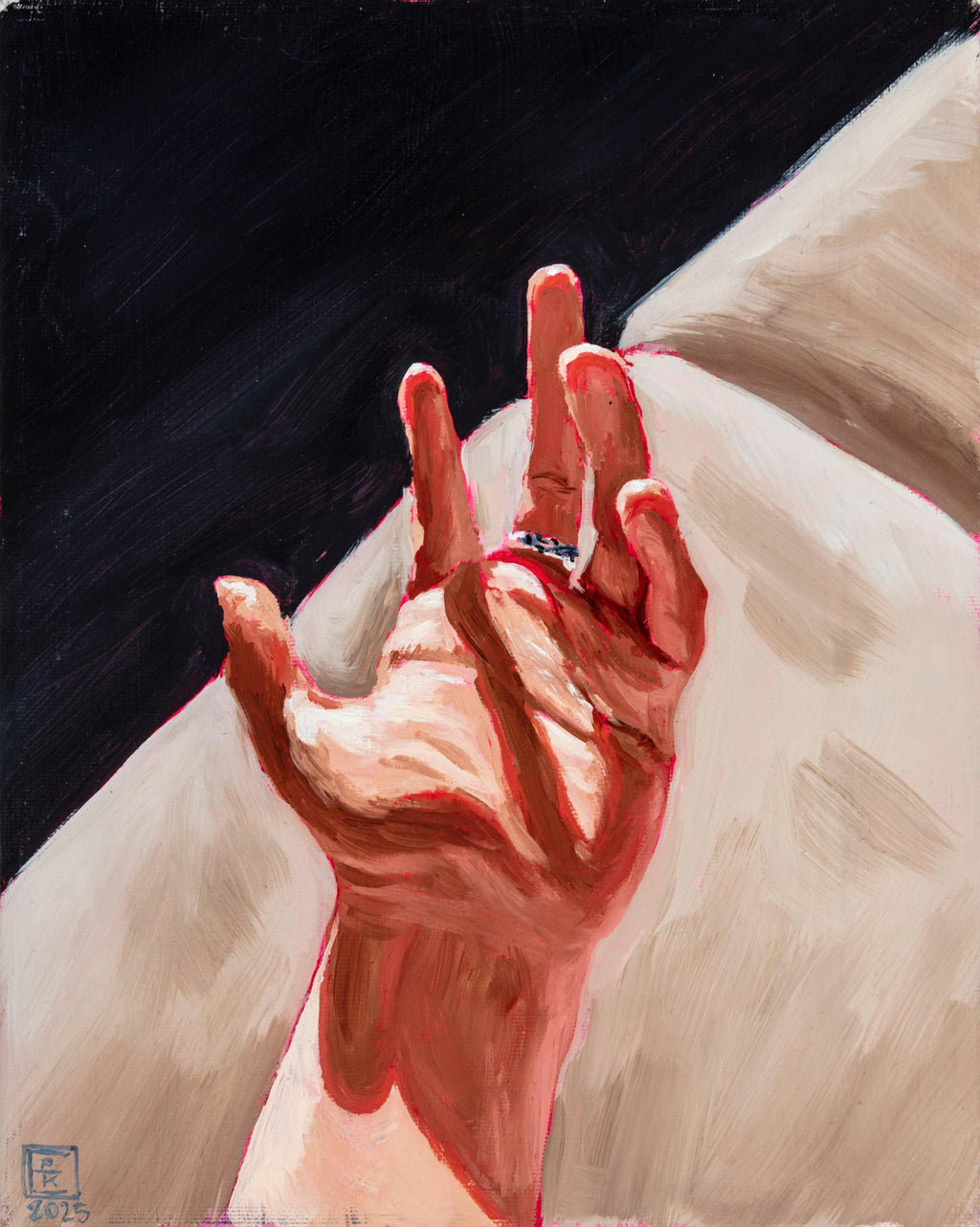 1950s Academic Realistic Study of Hands Oil Painting Signed Stuart Whyte
