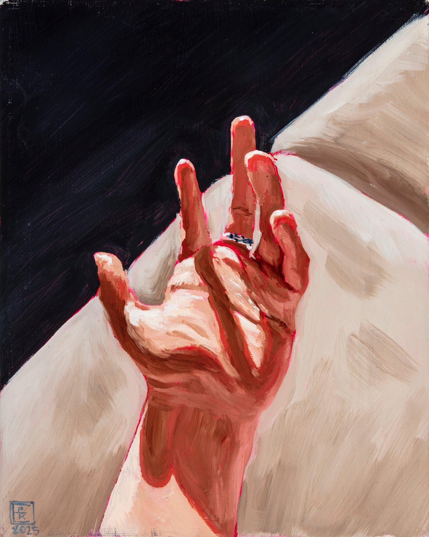 1950s Academic Realistic Study of Hands Oil Painting Signed Stuart Whyte