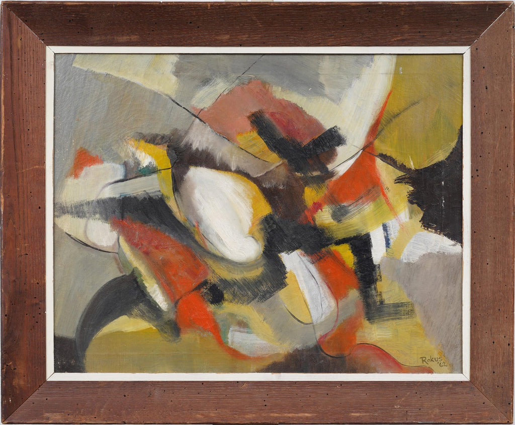 Large Modernist French Abstract Expressionist Colorful Bird Painting Roger Lersy