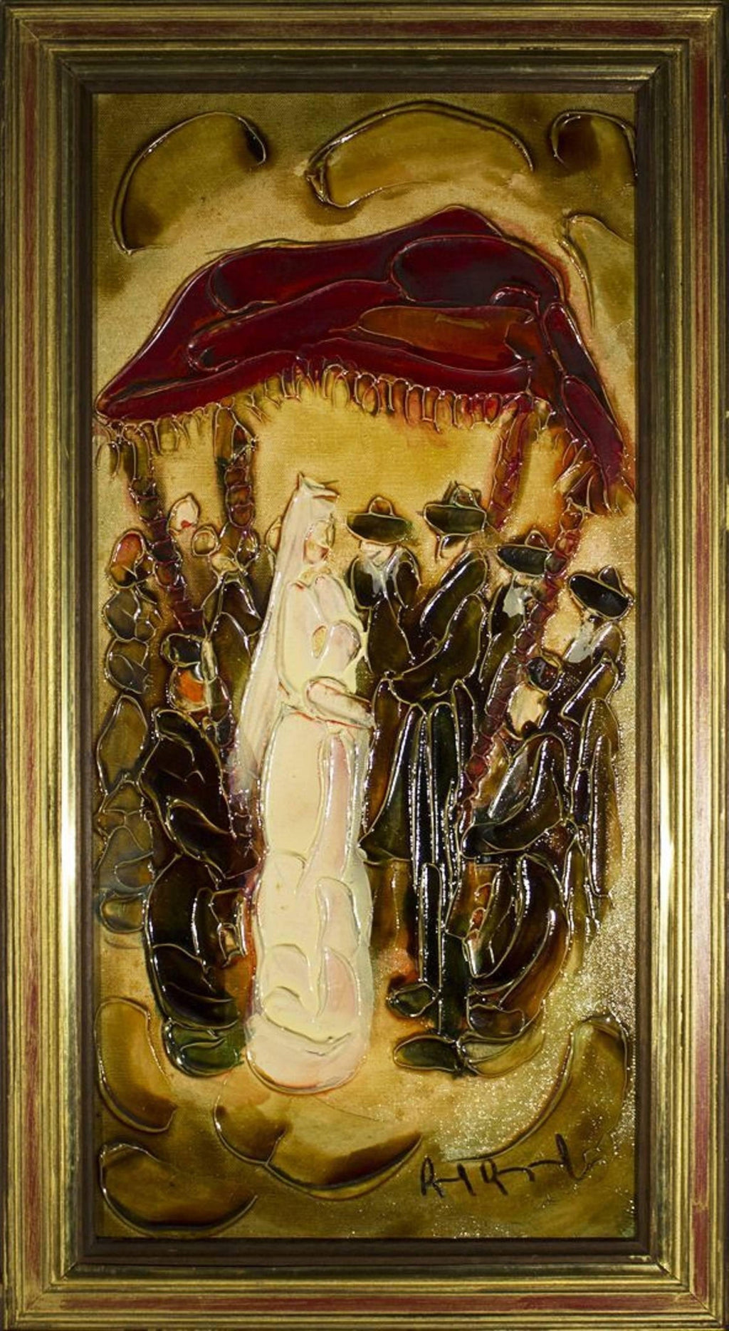 Dance of the In laws Wedding Scene Judaica Shtetl Oil Painting WPA Jewish Artist