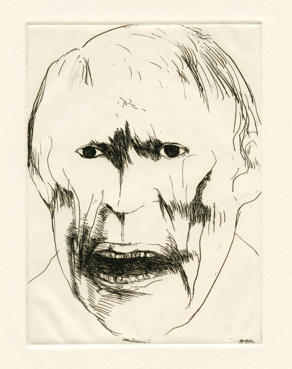 Pulitzer Prize Winner Norman Mailer Portrait Etching Line Drawing