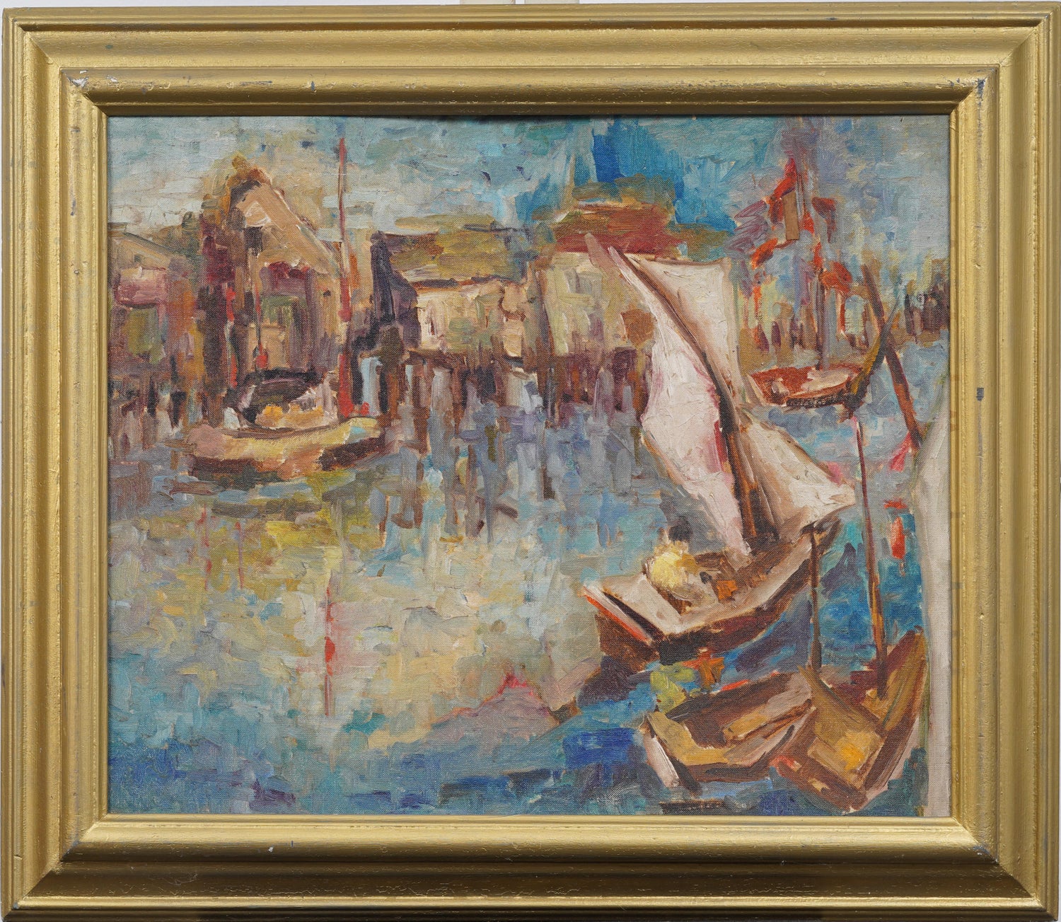 Marinescape with Boat Long Island NYC Oil Painting