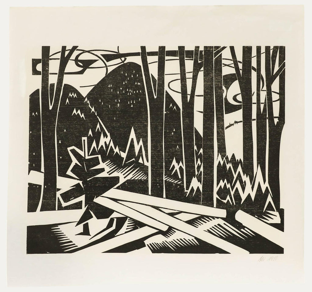 1920 German Expressionist Figurative Lithograph "The Forest" Paul Kleinschmidt