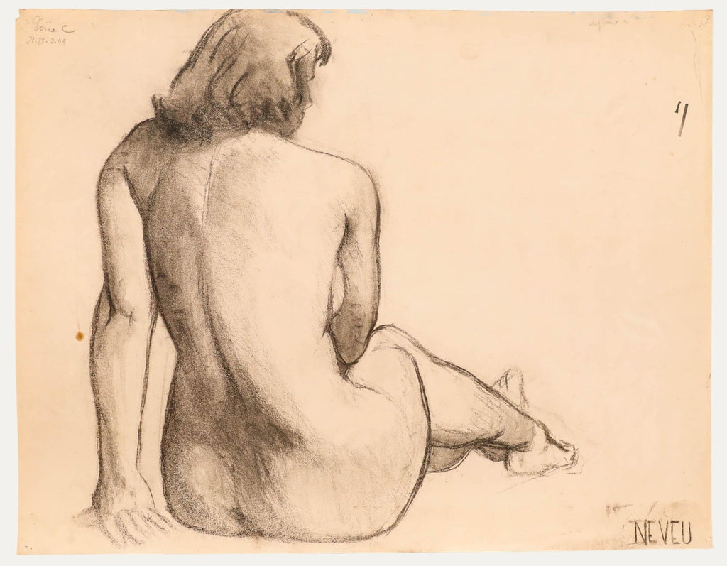 Charcoal Drawing "Waiting" Pensive Woman Americana WPA Artist