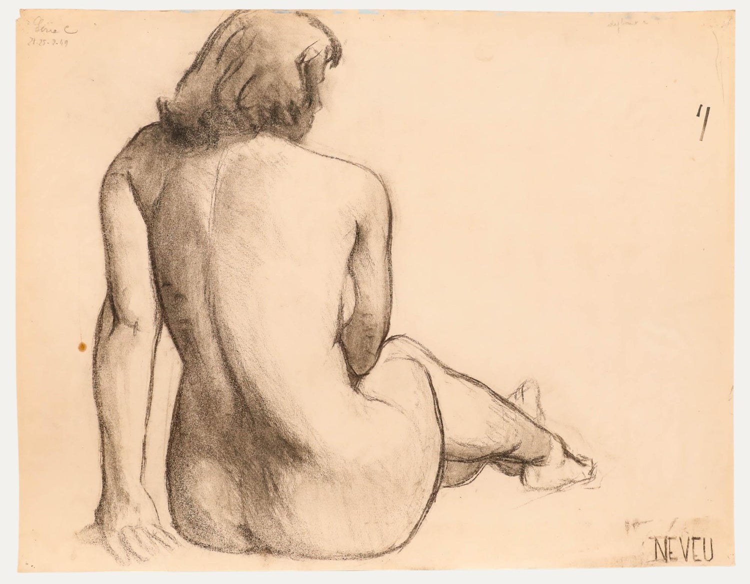 Charcoal Drawing "Waiting" Pensive Woman Americana WPA Artist