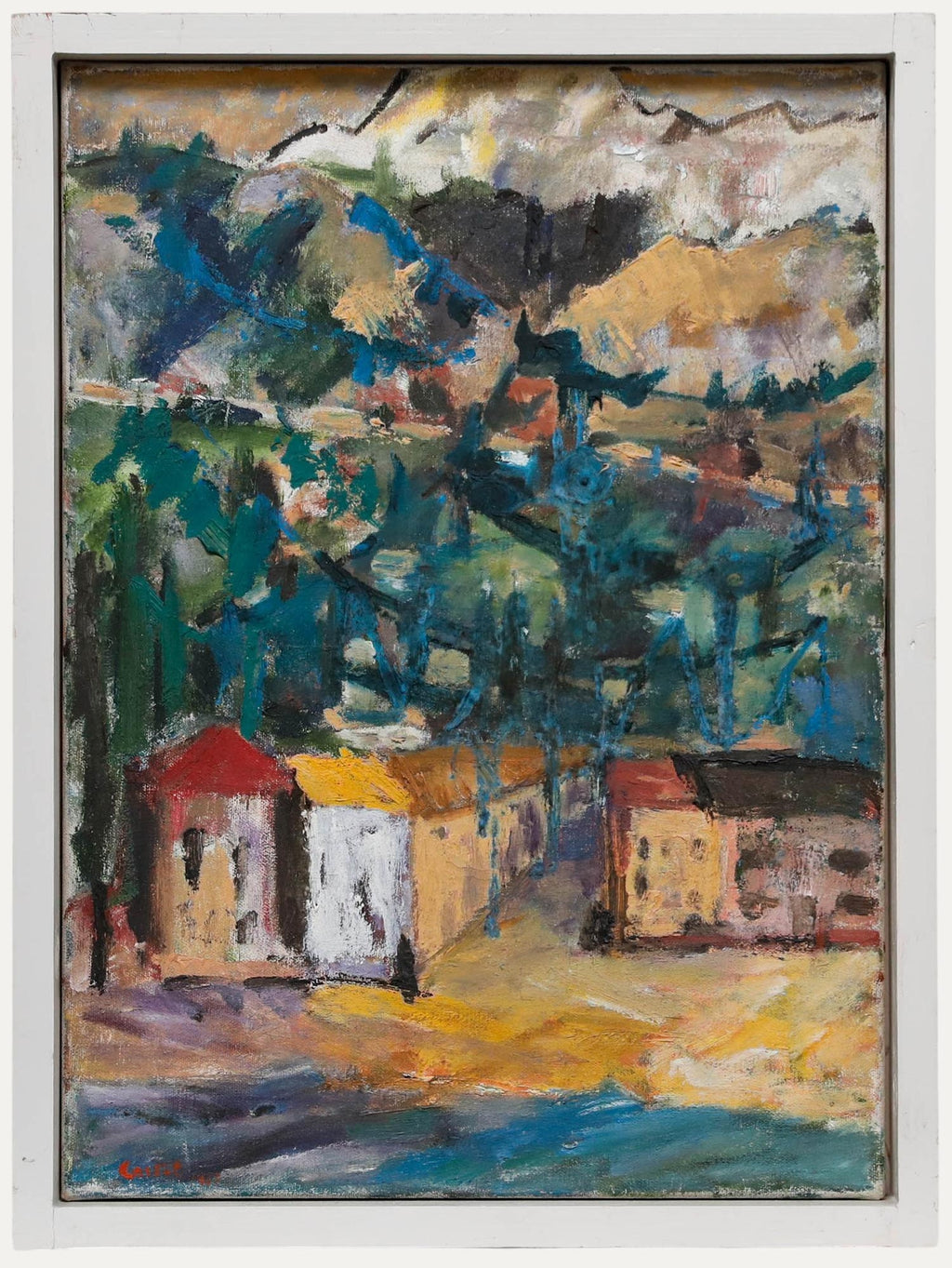 WPA Period "Coastal Village" American Modernist Realism Oil Painting Lev Landau