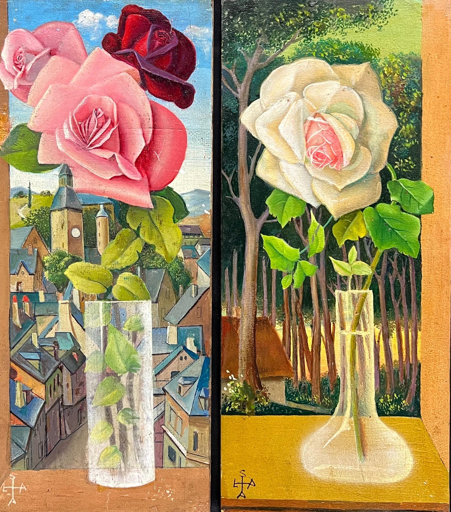 French Surrealism Oil Painting Pierre Henry Surrealist Color Flowers in Vase