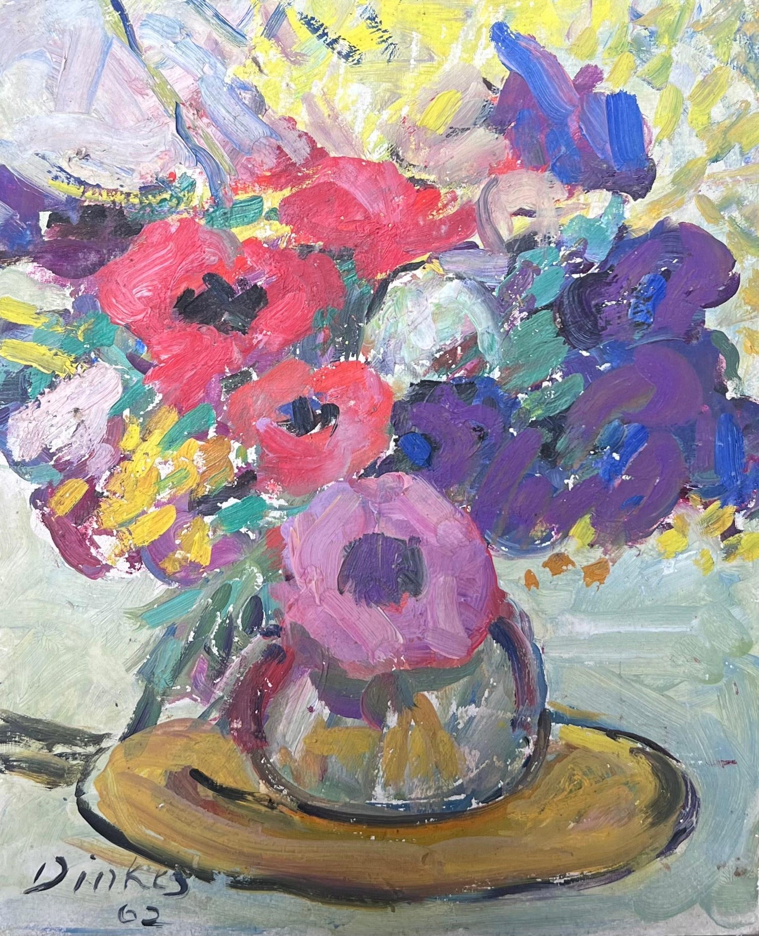 Large Bold Modernist Floral Bouquet Impasto Oil Painting Flowers Samuel Rothbort