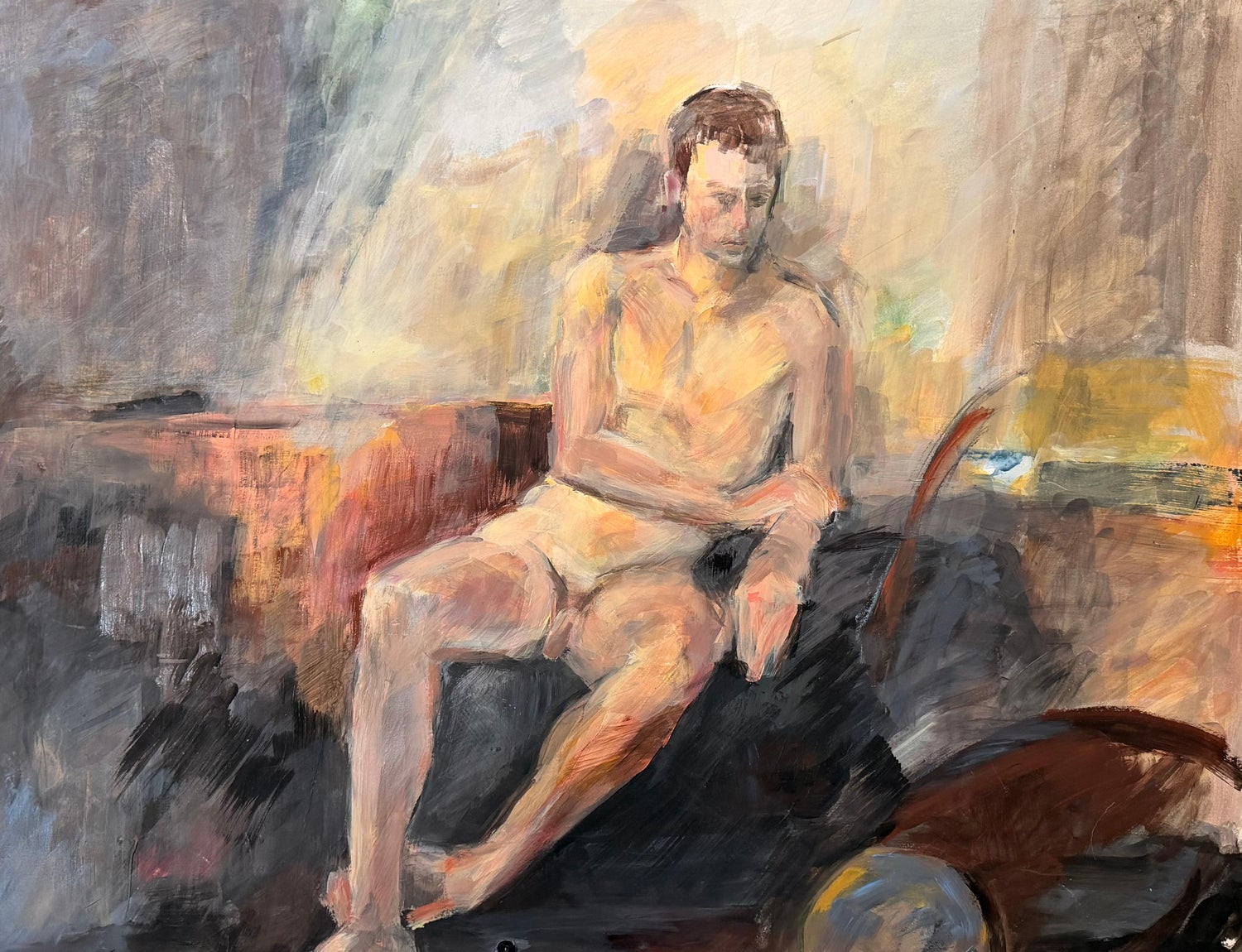 American Modernist Oil Painting Nude Male on Beach WPA Artist Group of 10