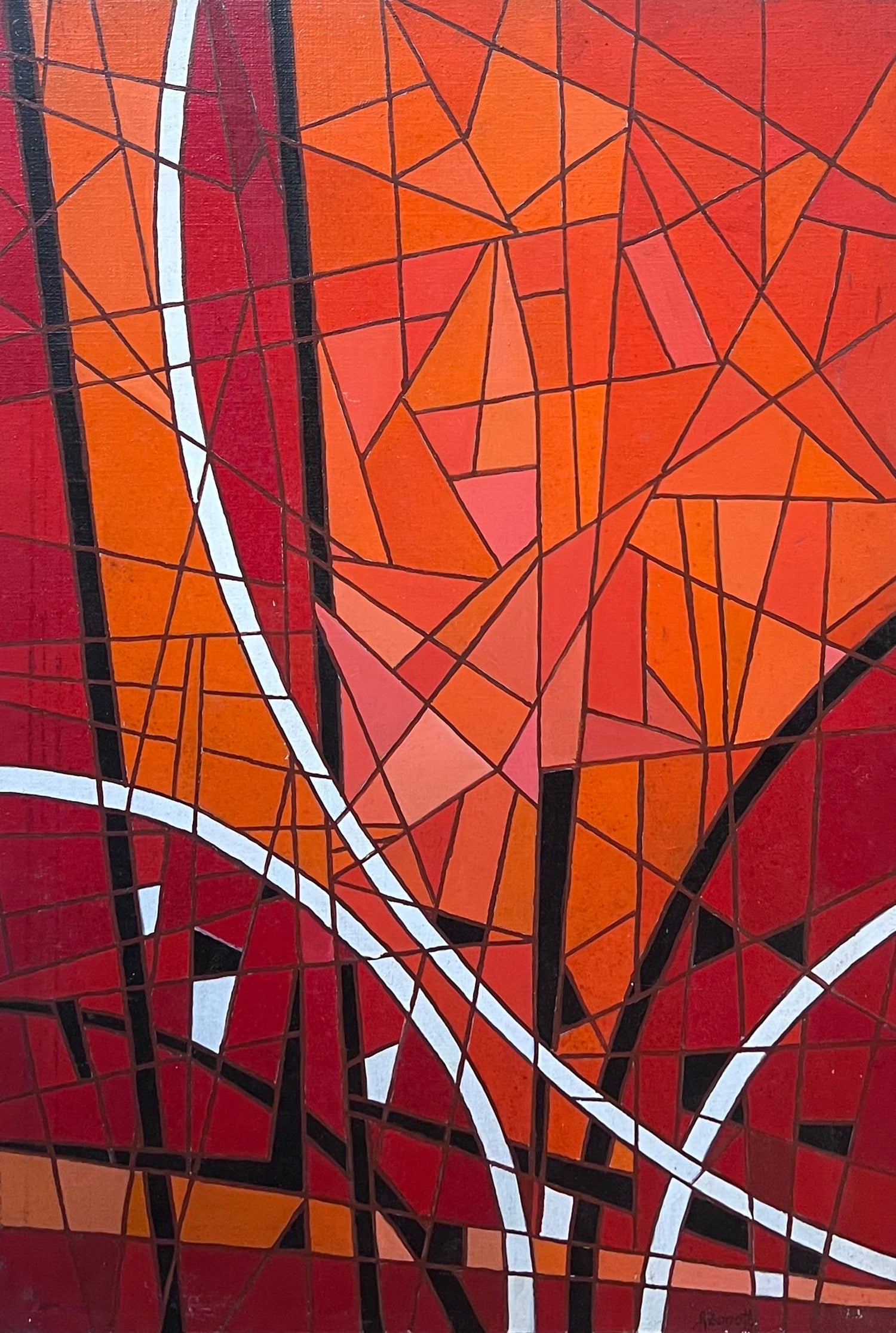 Large Israeli Abstract Pattern & Decoration Oil Painting Yuval Shaul Steel Frame