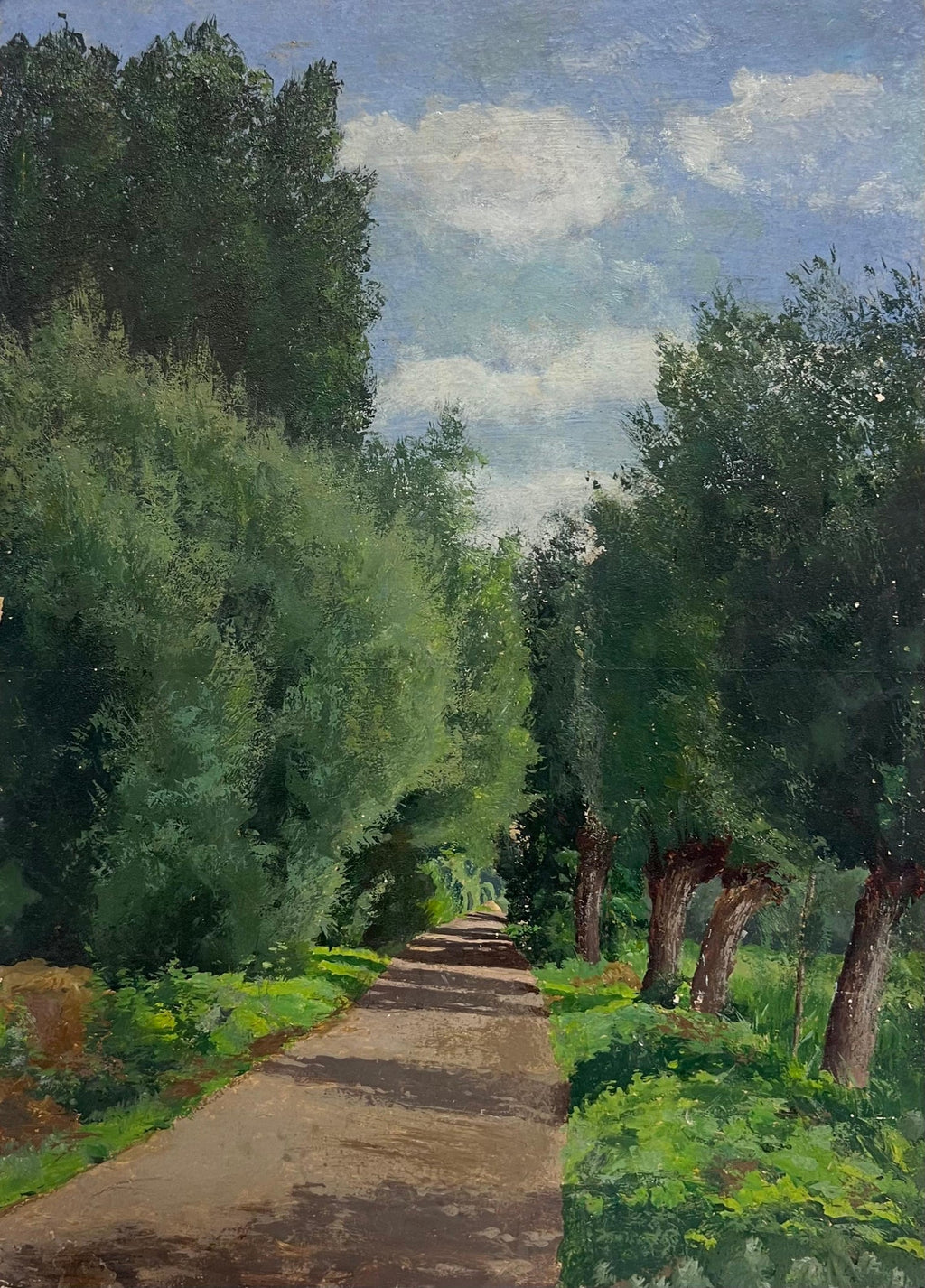 French Post Impressionist Oil Painting Bucolic Wooded Country Lane Gaston Sebire
