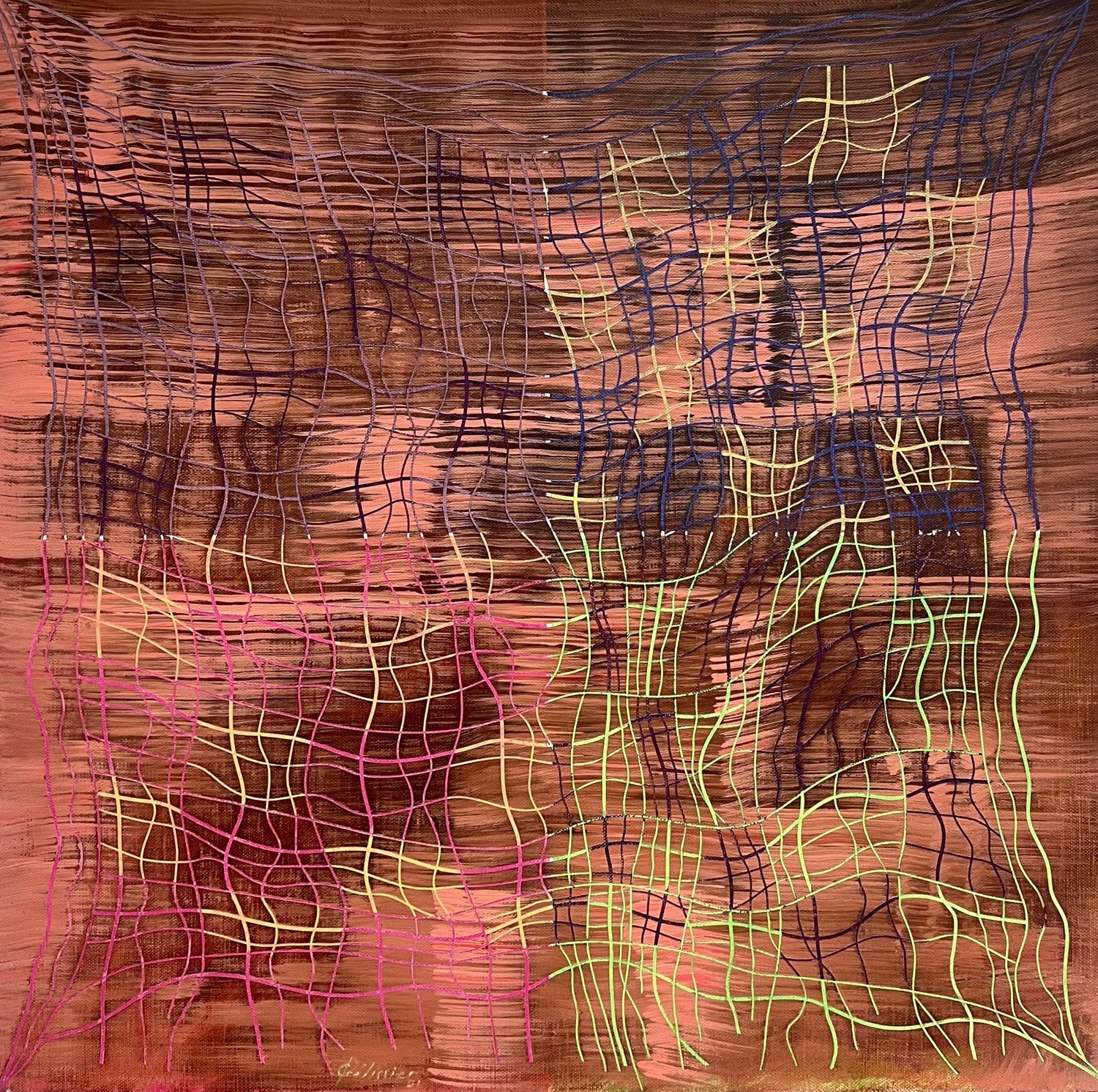 Large Abstract Expressionist Oil Painting on Rice Paper Modernist John Von Wicht