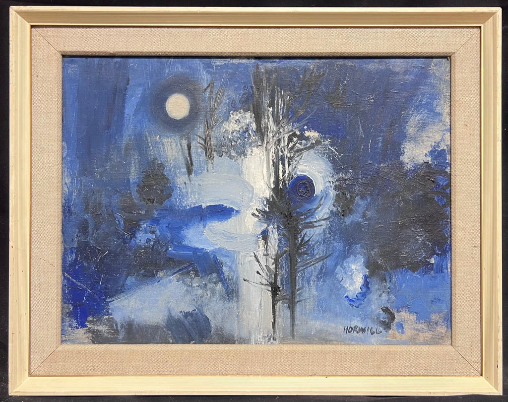 Abstract Expressionist Landscape Israeli Modernist Oil Painting, Moody Blue