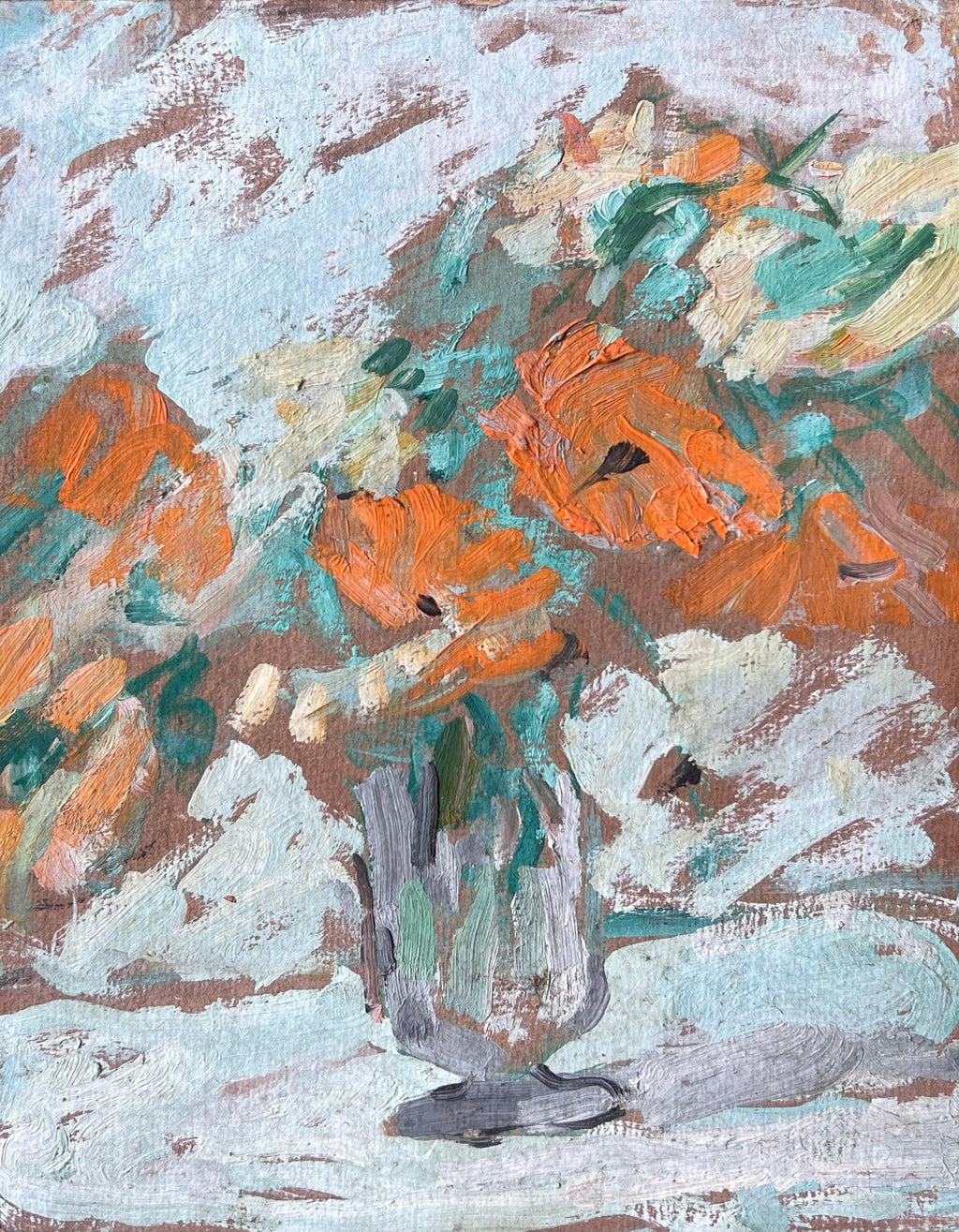 Israeli Large Vibrant Surrealist Flowers Oil Painting