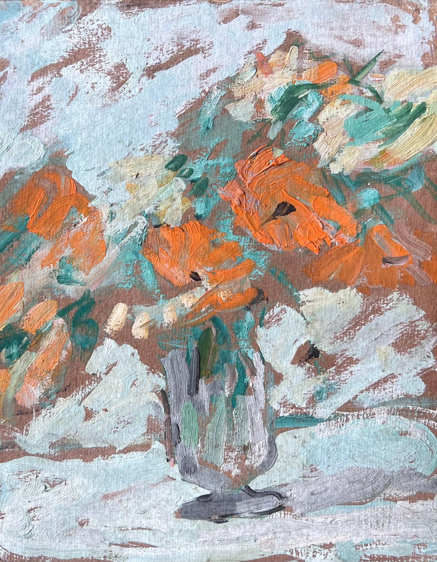 Israeli Large Vibrant Surrealist Flowers Oil Painting