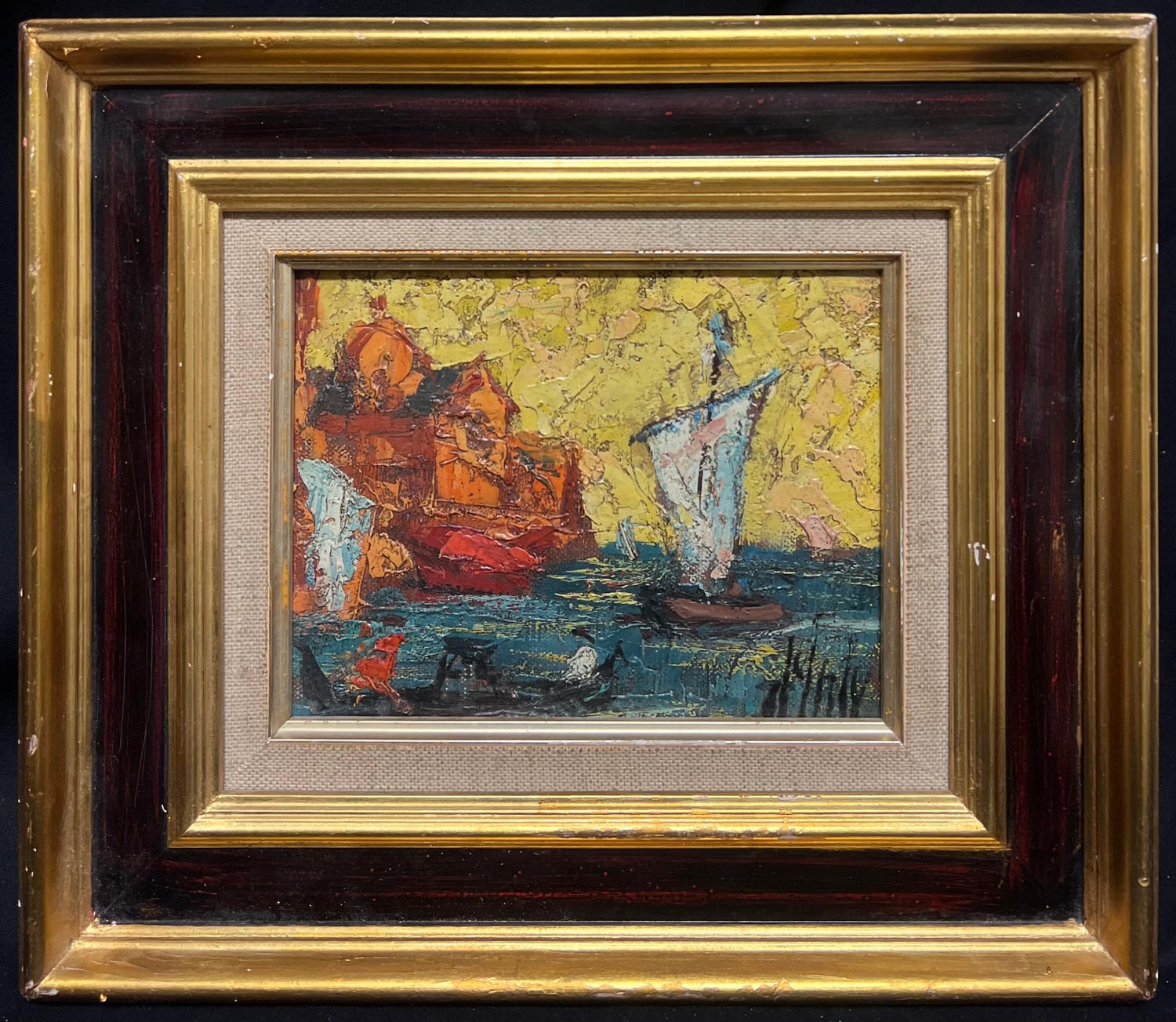 1930 Oil Painting Sea Side Sailboats American Modernist WPA Artist Morris Kantor