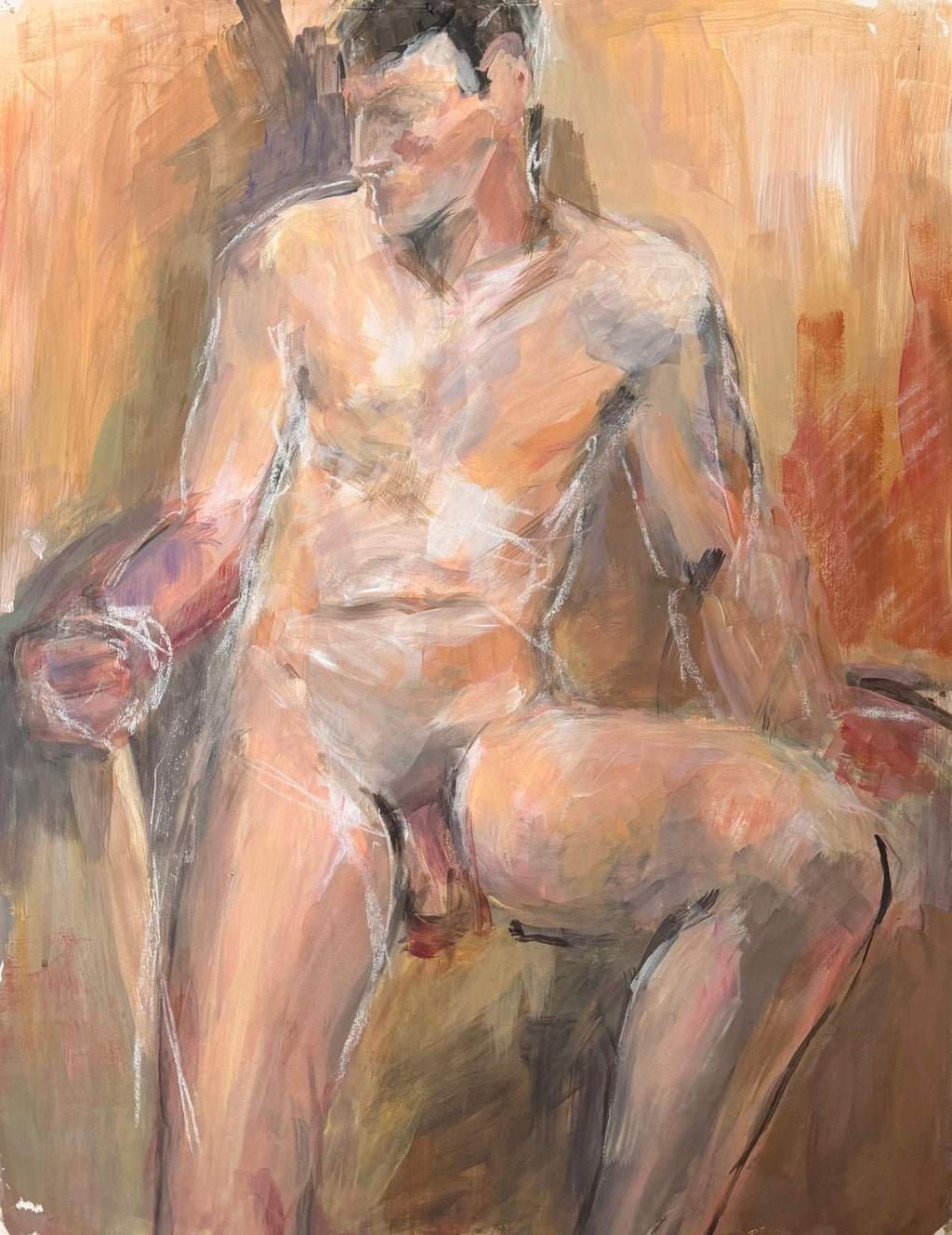 American Modernist Oil Painting Nude Male on Beach WPA Artist Group of 10