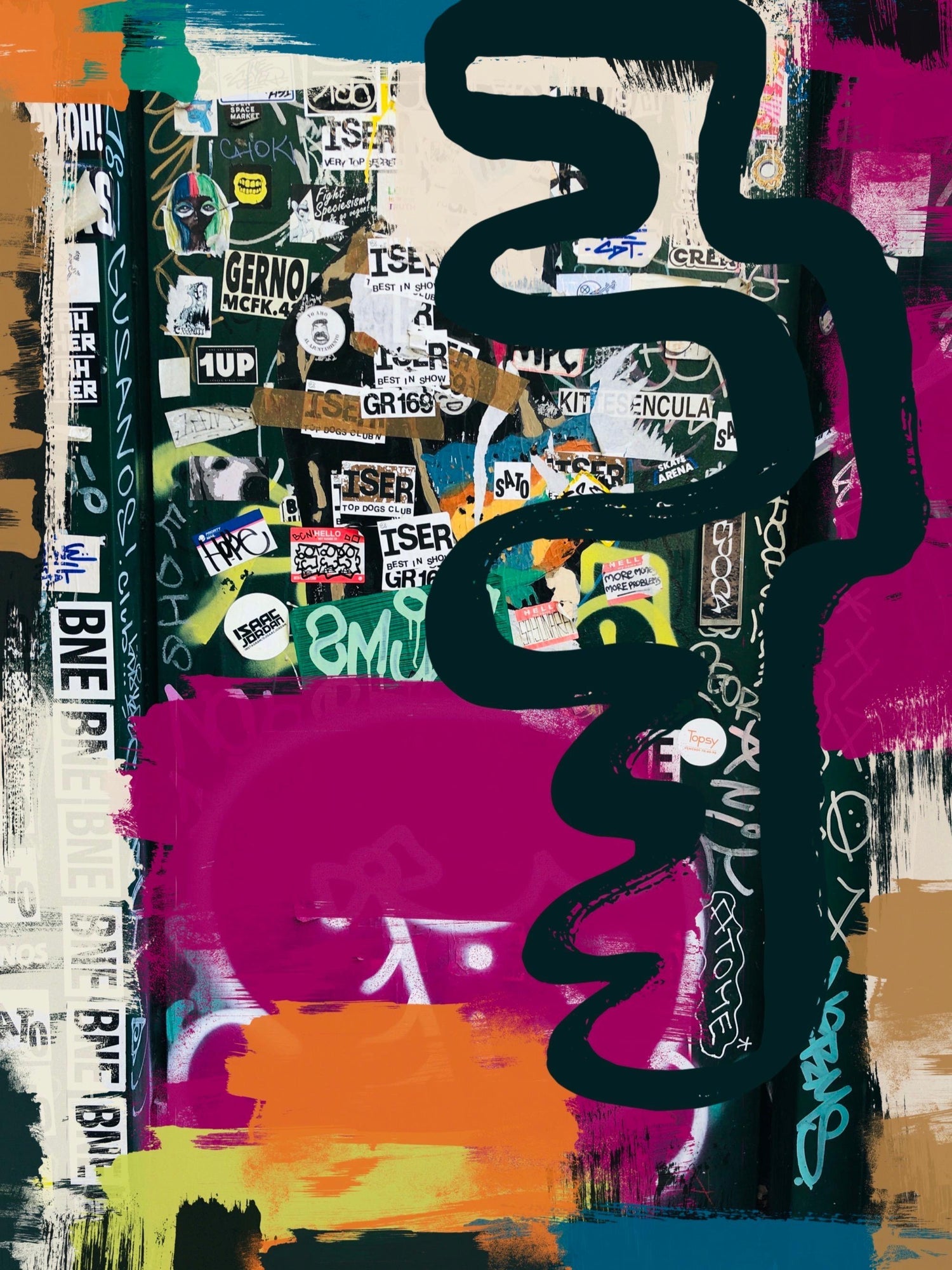 K-Narf Color Photo Graffiti, Adhesive Tape Altered Street Art Photograph Collage