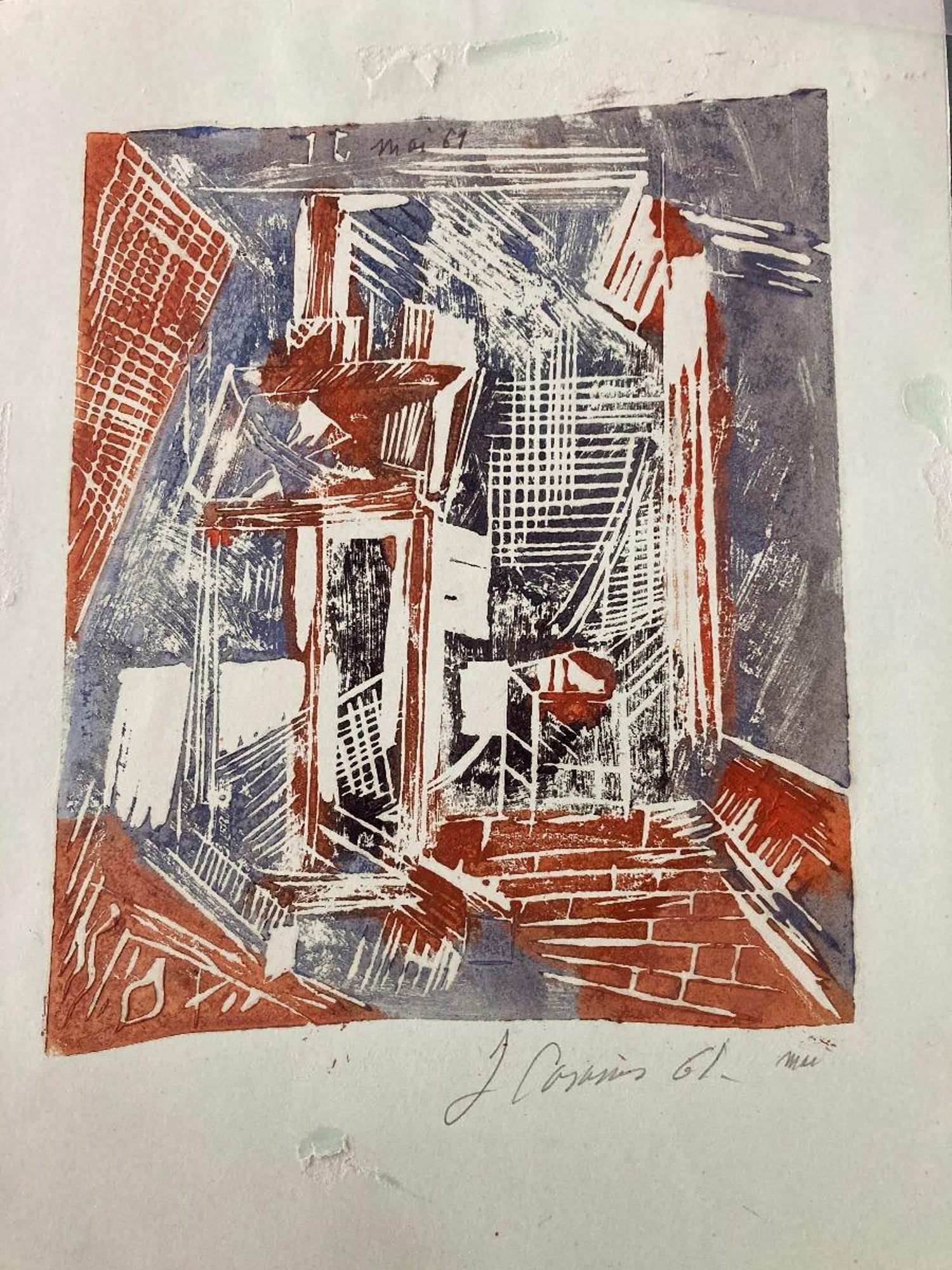 Leonard Baskin Woodblock Broadside Print Woodcut Vintage Poster in Red and Black