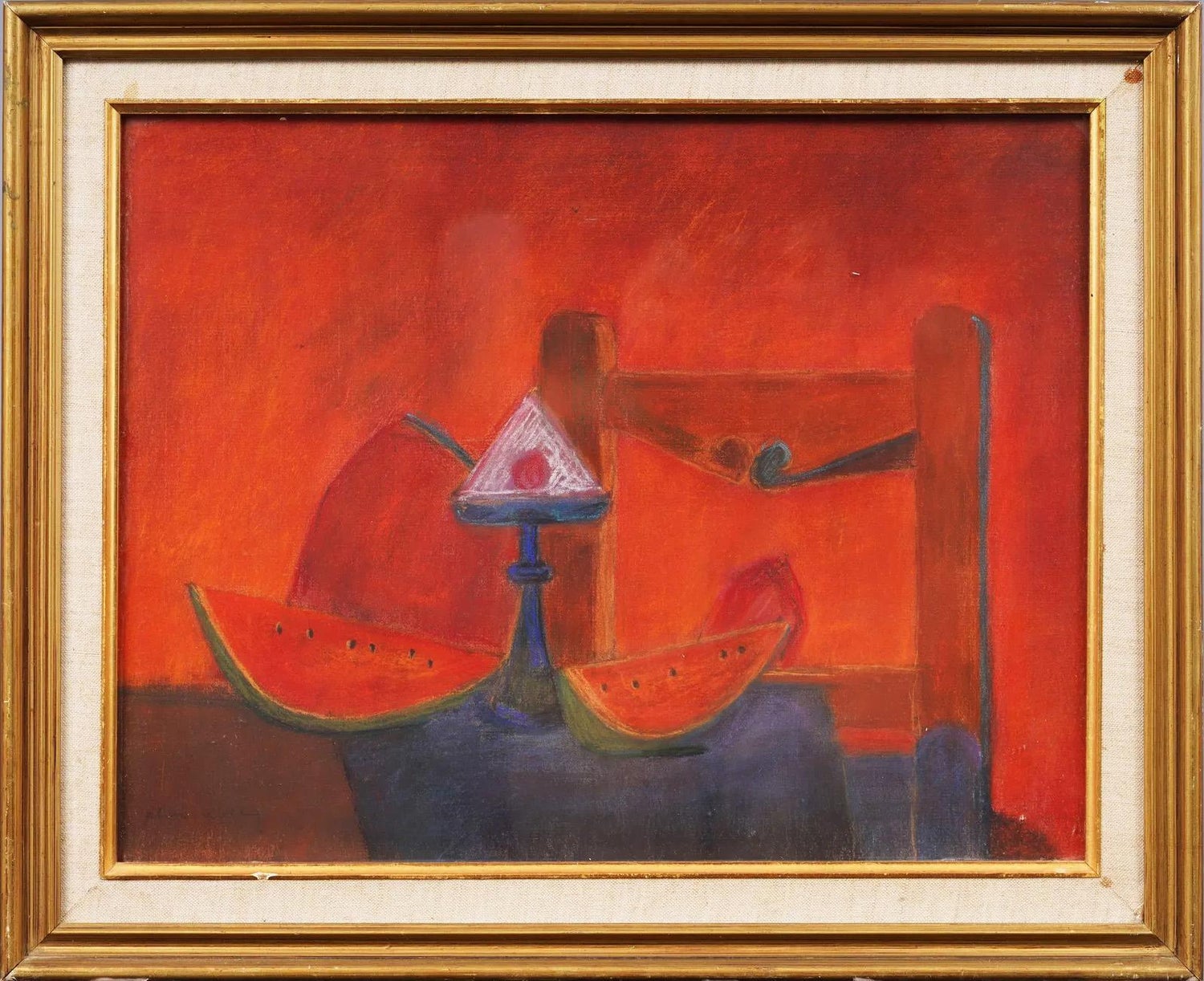 Mexican Modernist Painting Boy with Watermelon