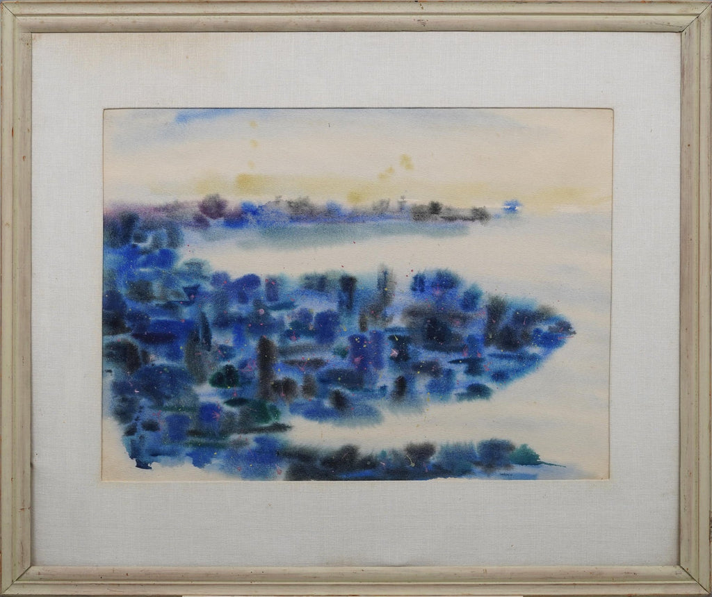 Abstract Landscape with Palm Tree Judaica Gouache Painting